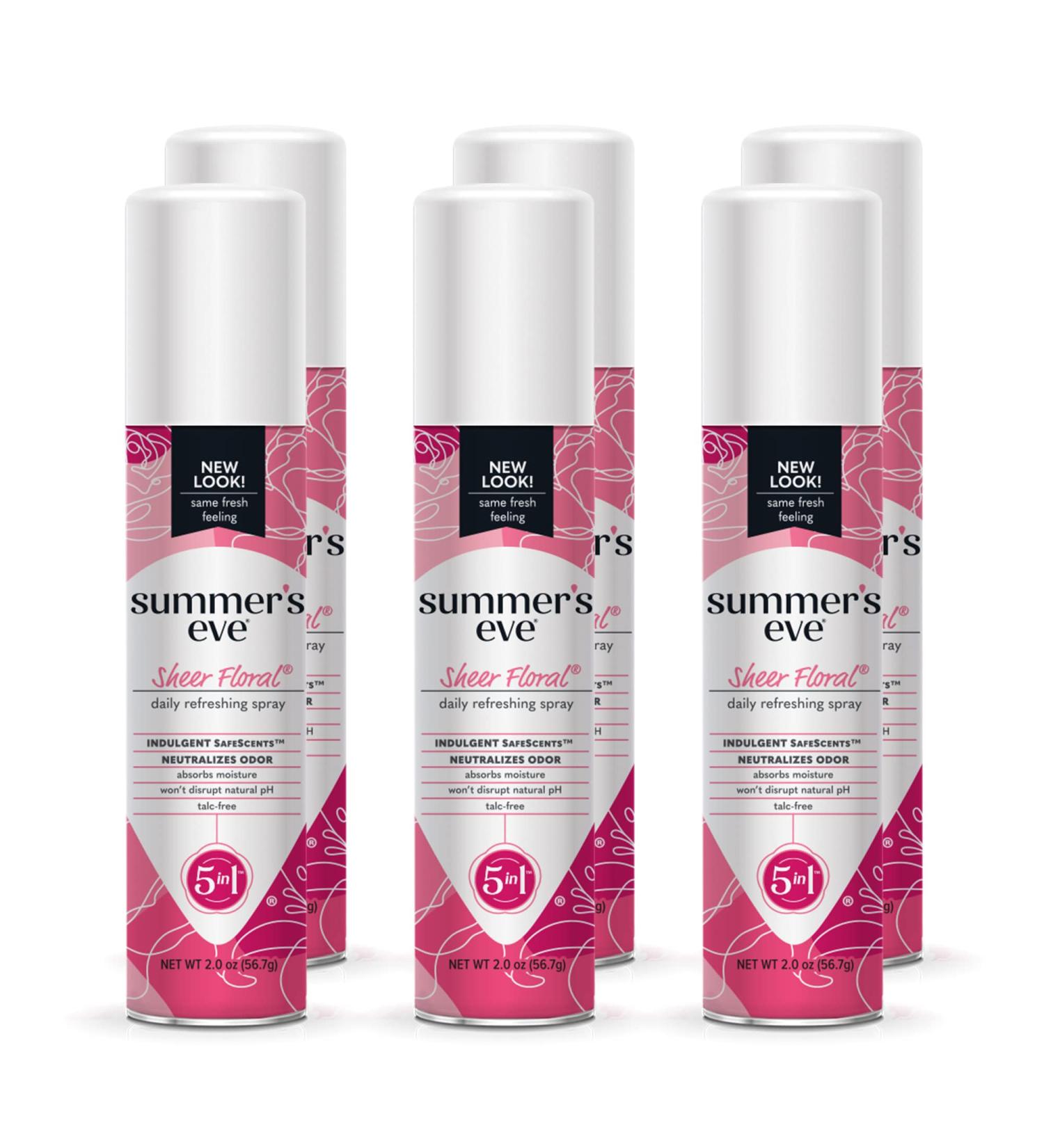 Summer's Eve Sheer Floral Freshening Spray 2 oz Size - Pack of 6 | pH Balanced | Dermatologist & Gynecologist Tested - Buy Online on GoSupps.com
