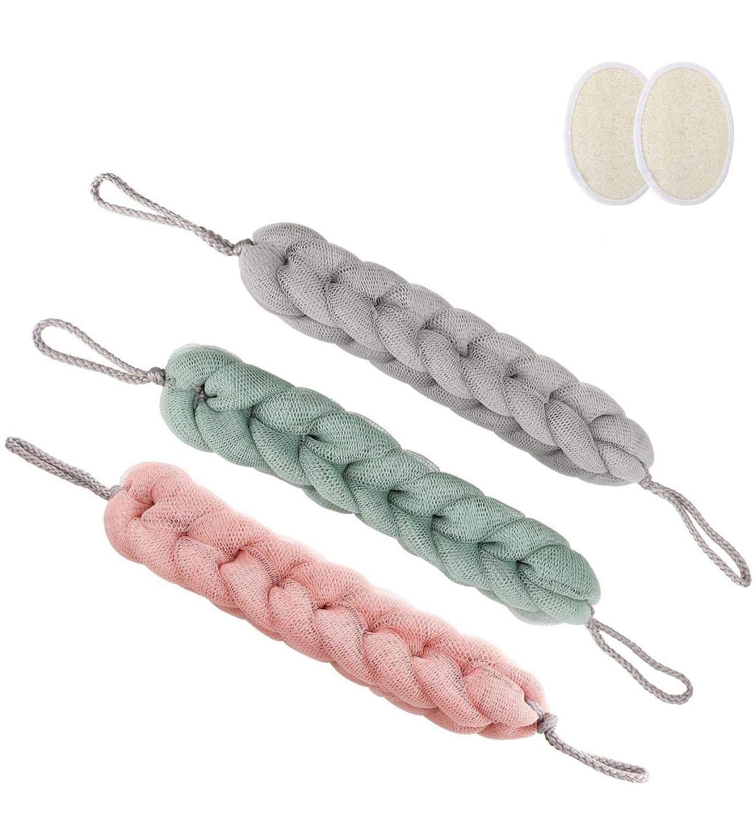 LSIWMSK 3 Pack Long Bath Loofahs | Exfoliating Back Scrubber & Body Shower Sponge Set - Buy Online on GoSupps.com