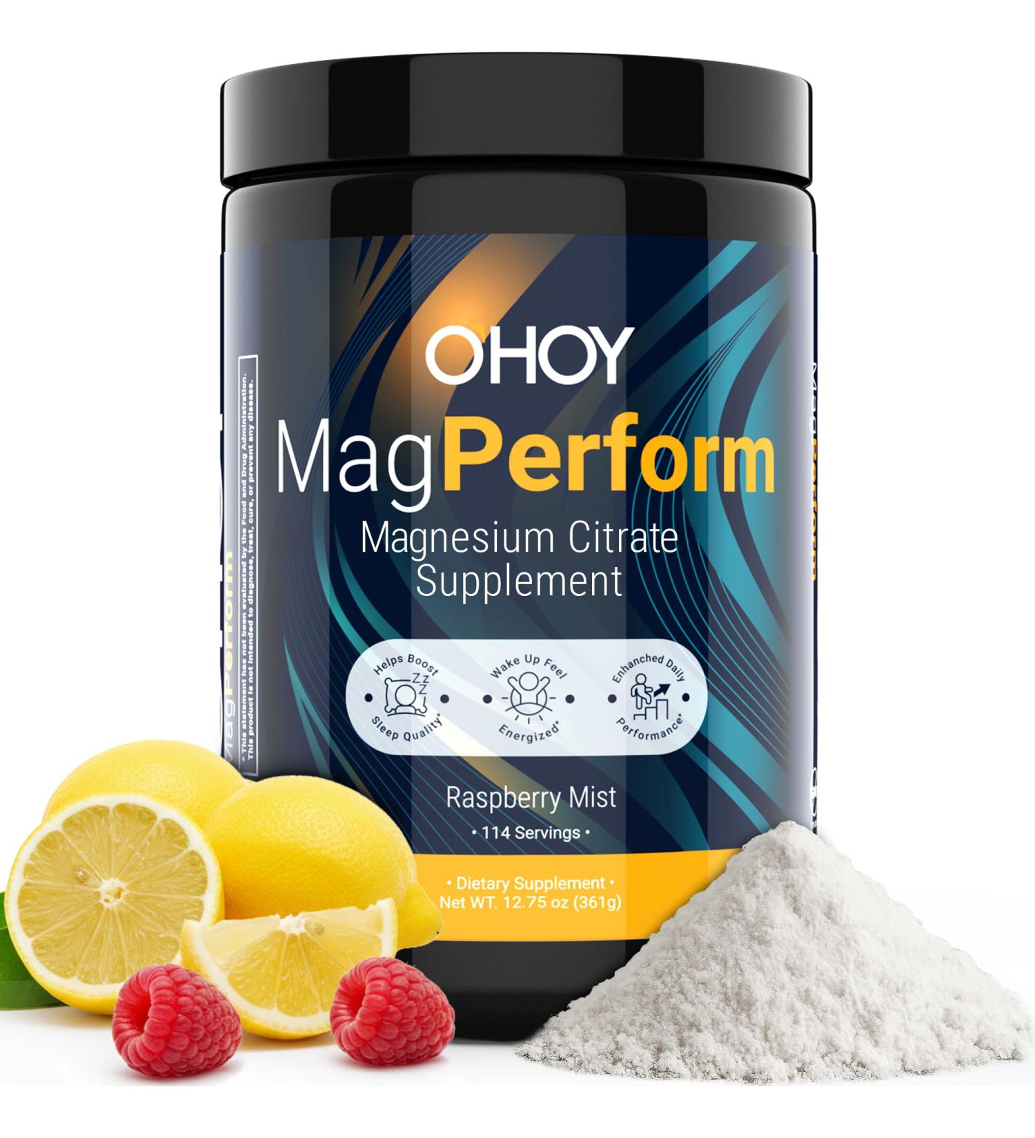 MagPerform Magnesium Citrate Powder - Natural Calm & Anti-Stress Drink Mix Supports Relaxation Restful Sleep & Calm Mornings - Non-GMO Vegan & Gluten-Free - Sugar Free Raspberry Lemon 114 Servings - Buy Online on GoSupps.com