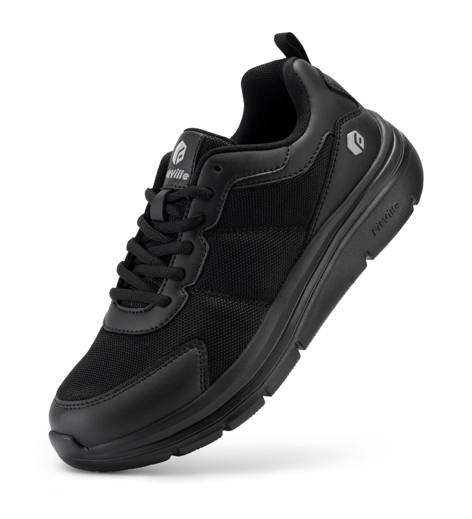 Fitville Extra Wide Walking Shoes for Men - Lightweight Shock Absorbing Breathable Fitness Shoes in Black | Size 42 EU - Buy Online on GoSupps.com
