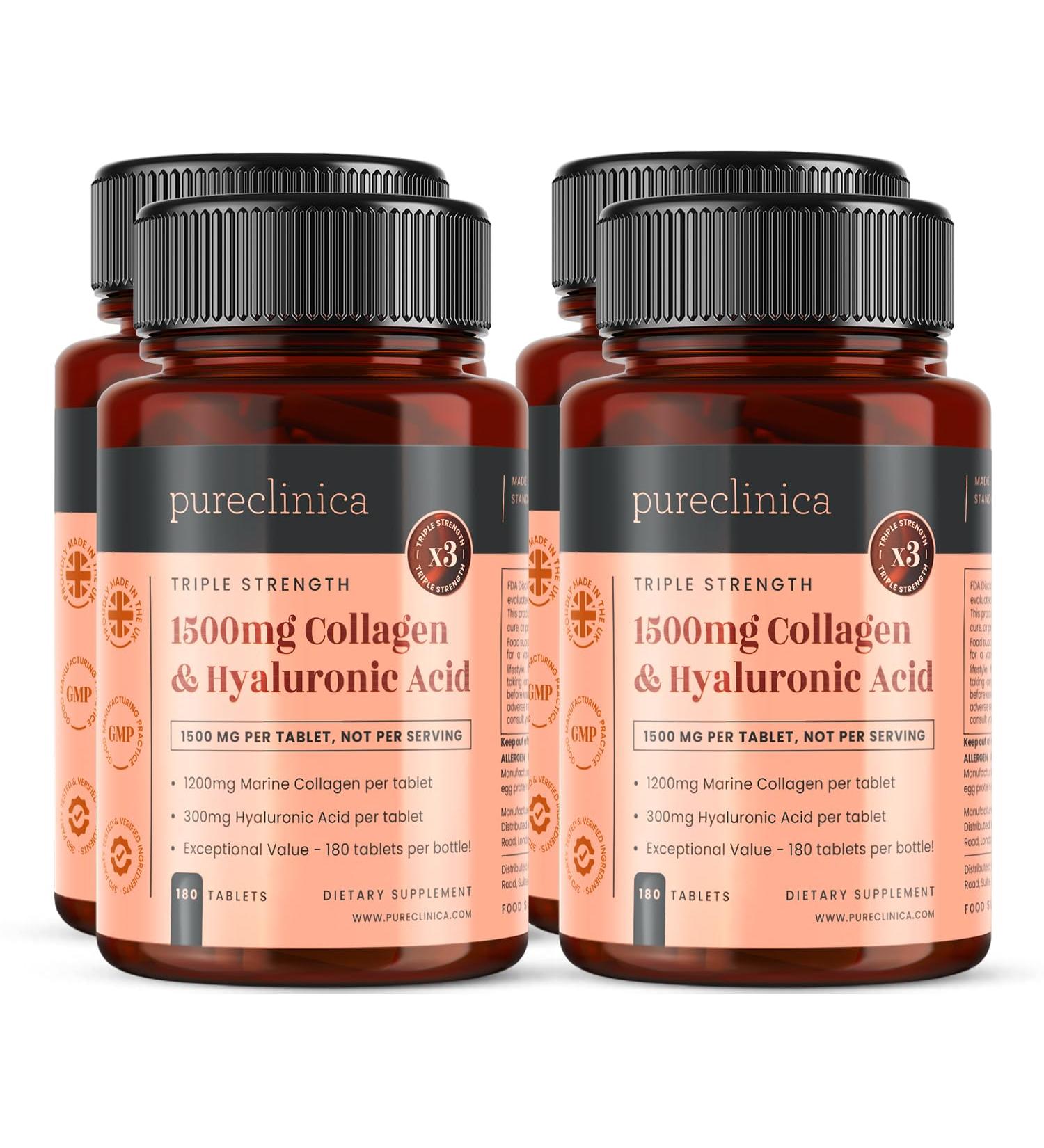 1500mg x 720 tablets. 1200mg of UltraColl Collagen & 300mg of Hyaluronic Acid per tablet. (4 bottles of 180 tablets each - 12 months supply). SKU: UCHL3x4 - Buy Online on GoSupps.com