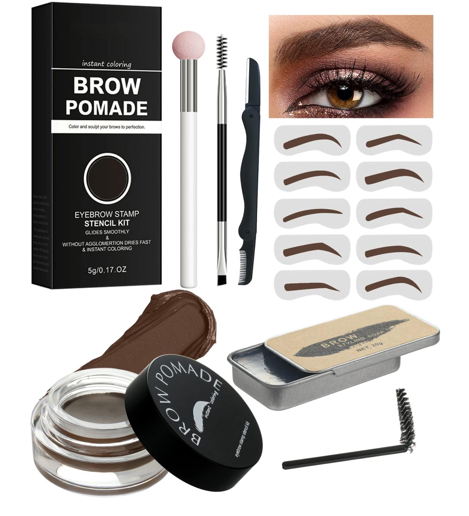 Eyebrow Stamp and Stencil Kit - 16in1 Waterproof Brow Cream Gel Set, Pomade Stamp Trio - Mother's Day Makeup Gift, Brown - Buy Online on GoSupps.com