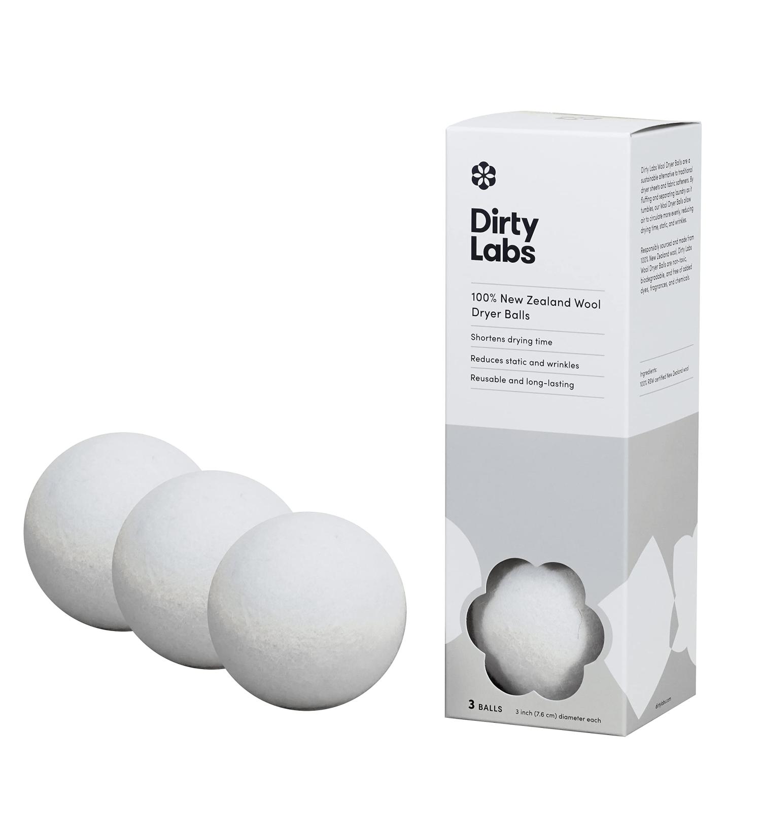 Dirty Labs 100% New Zealand Wool Dryer Balls - 3 Balls - Shortens Drying Time - Reduces Static & Wrinkles - Eco-Friendly Fabric Softener - Buy Online on GoSupps.com
