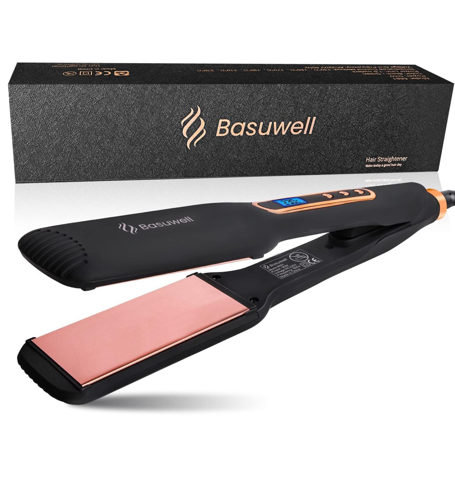 Basuwell Digital Hair Straightener | 6-Speed Temperature Control Flat Iron for Thick Hair | Salon-Grade Ceramic Styler with Fast Heating | UK Plug | Black - Buy Online on GoSupps.com