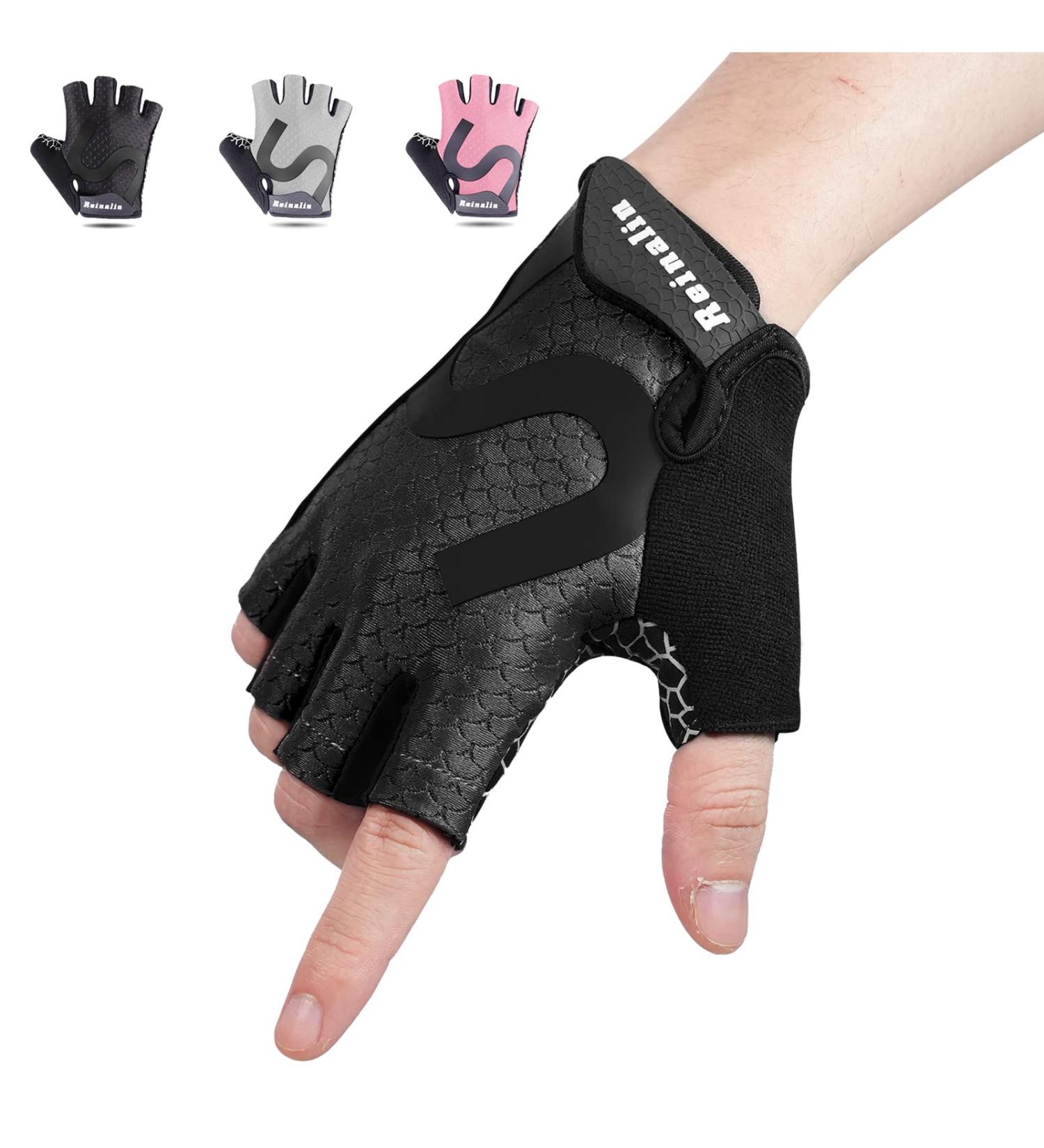 Reinalin Half-Finger Bicycle Gloves for Men & Women | Gel Shock Absorption Breathable & Anti-Slip | Black Fitness Gear - Buy Online on GoSupps.com