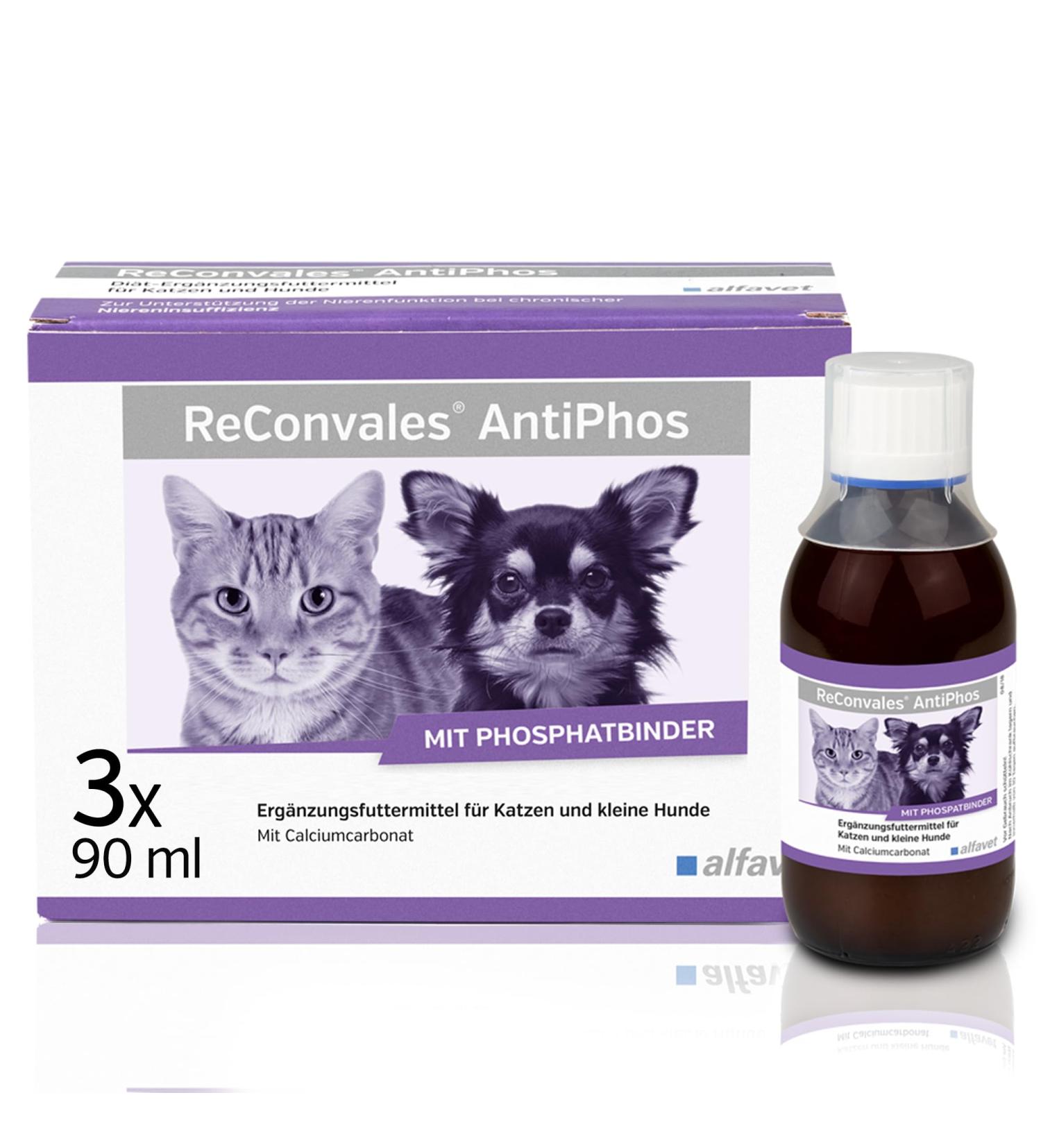 Alfavet Reconvales Antiphos - Kidney Support for Cats & Dogs | Nutritional Supplements with Phosphate Binders - 3 x 90ml Bottles - Buy Online on GoSupps.com