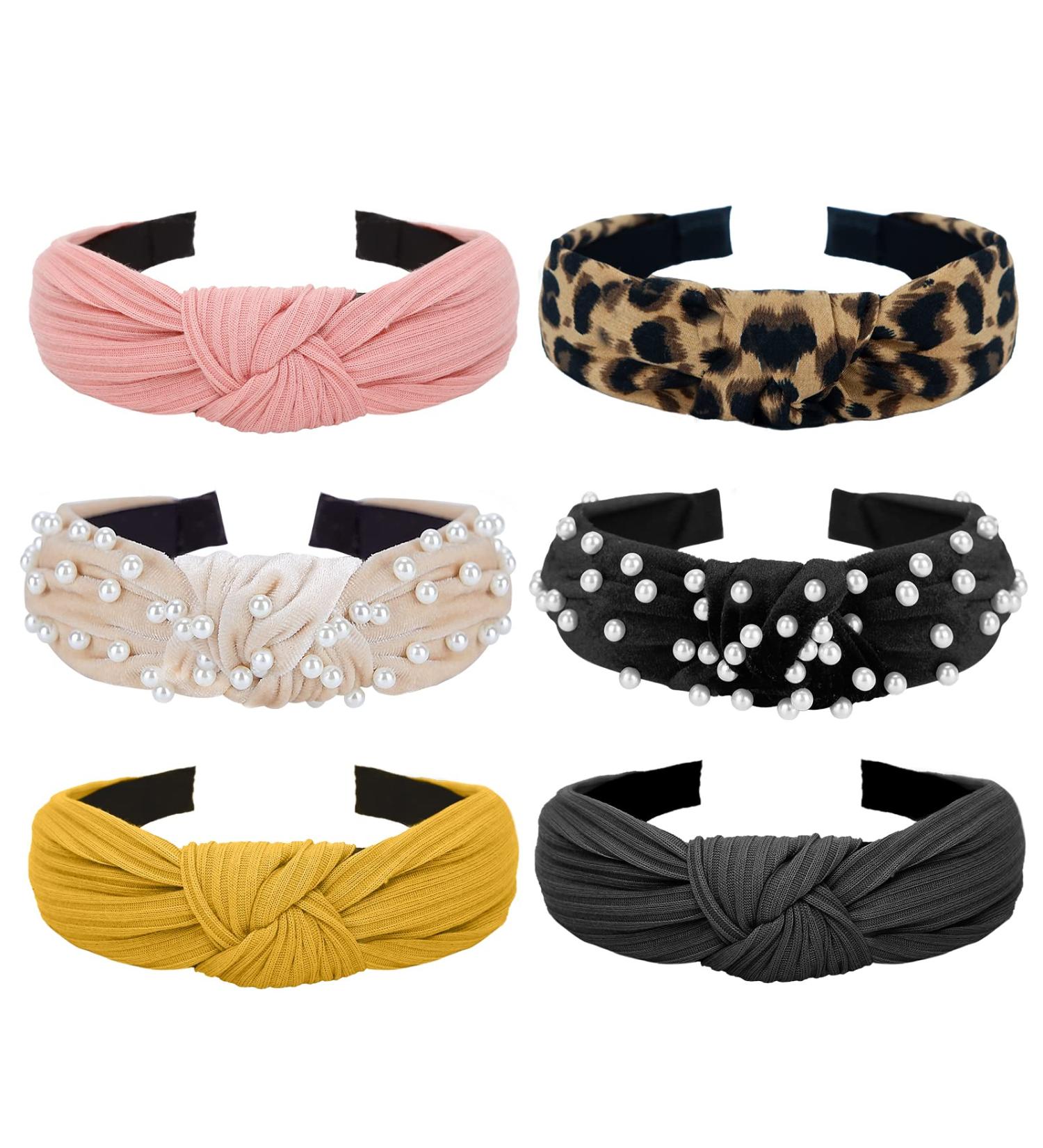 6Pcs MISUPORVE Pearl Knotted Headbands for Women & Girls - Velvet Leopard Print Fashion Hair Hoop - Buy Online on GoSupps.com