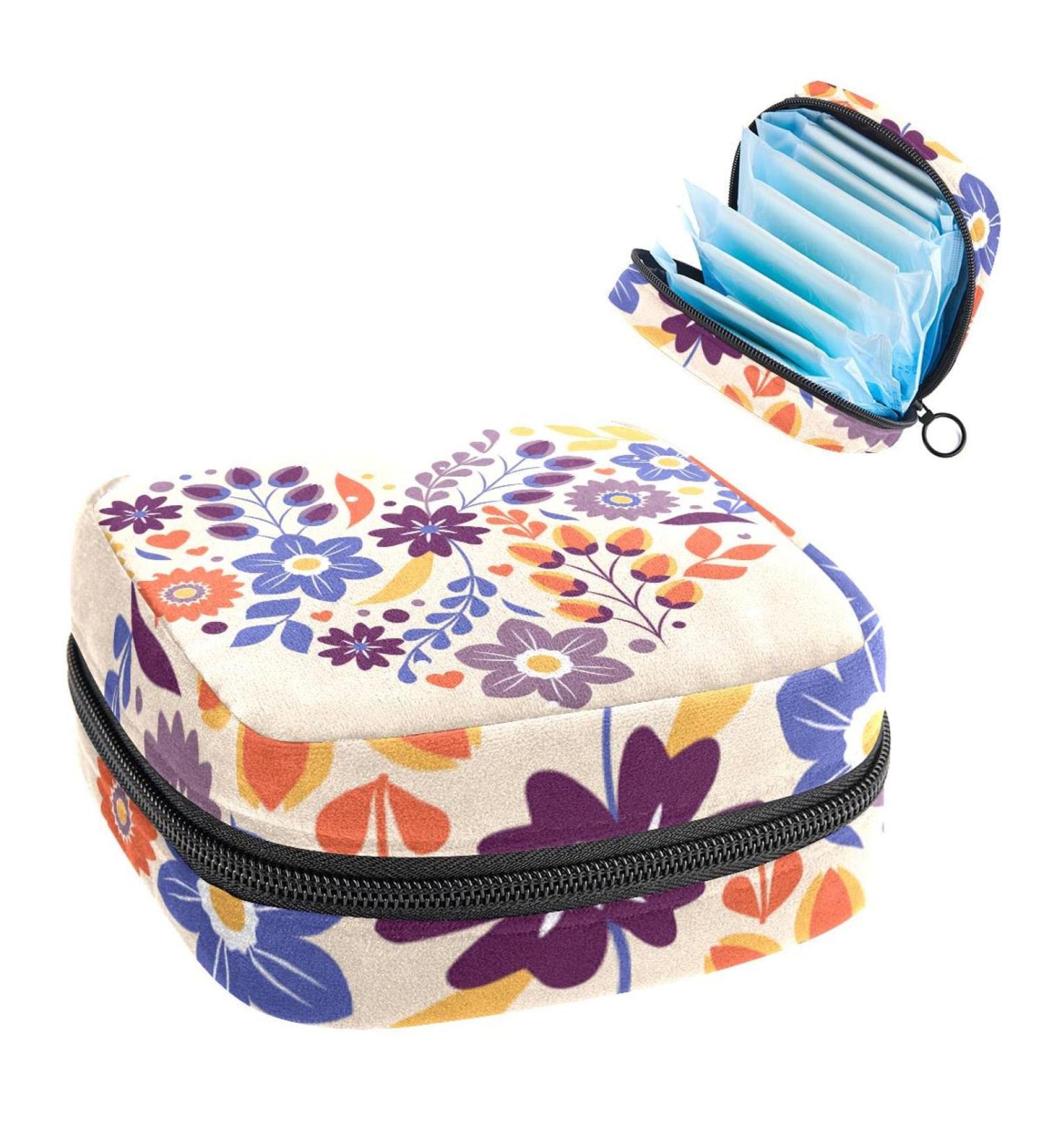Womens Bonds Storage Pockets - Floral Heart Pattern Portable Period Kit | Feminine Product Bag for Women & Girls - Buy Online on GoSupps.com