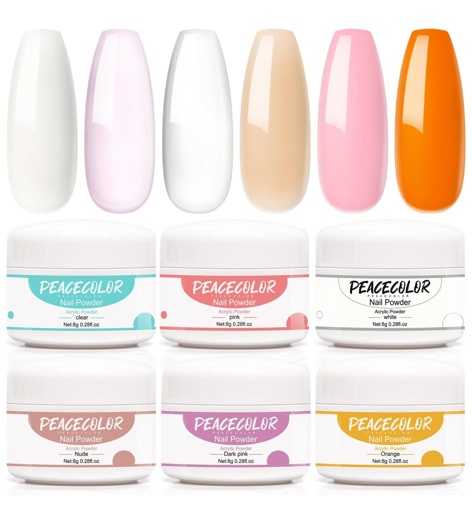 PEACECOLOR 6PC 8G Acrylic Powder Set Clear Pink White Nude Orange Dark Pink Color Collections Professional for Acrylic Nail Extension Carving Nails DIY Nail Art at Home No Lamp Needed XA-46 - Buy Online on GoSupps.com