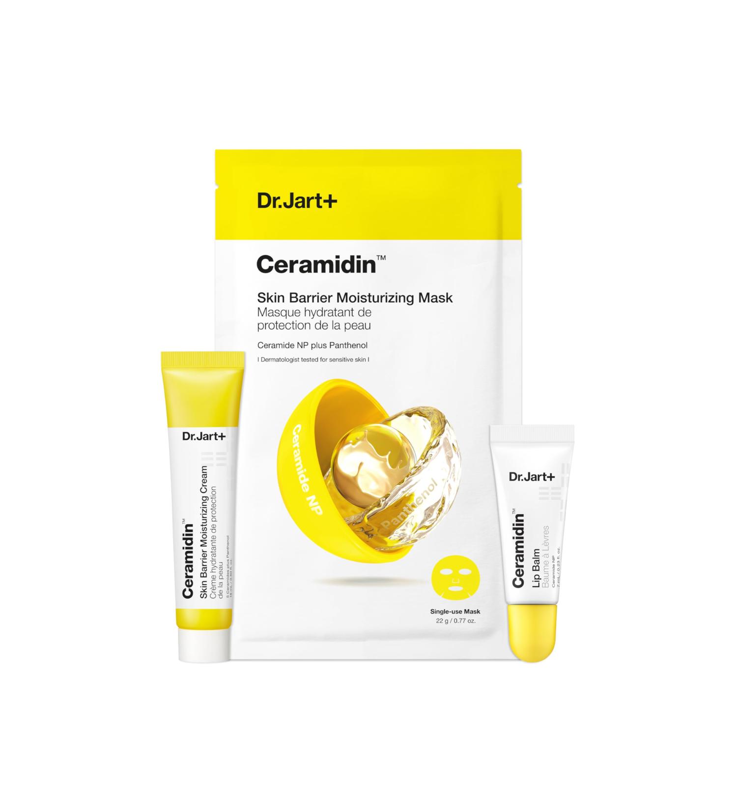 Dr.Jart+ Ceramidin Travel Essentials Moisturizing Trio for Dry Skin with Ceramides | Face Cream, Sheet Mask & Jelly Lip Balm | Korean Skin Care Set - Buy Online on GoSupps.com
