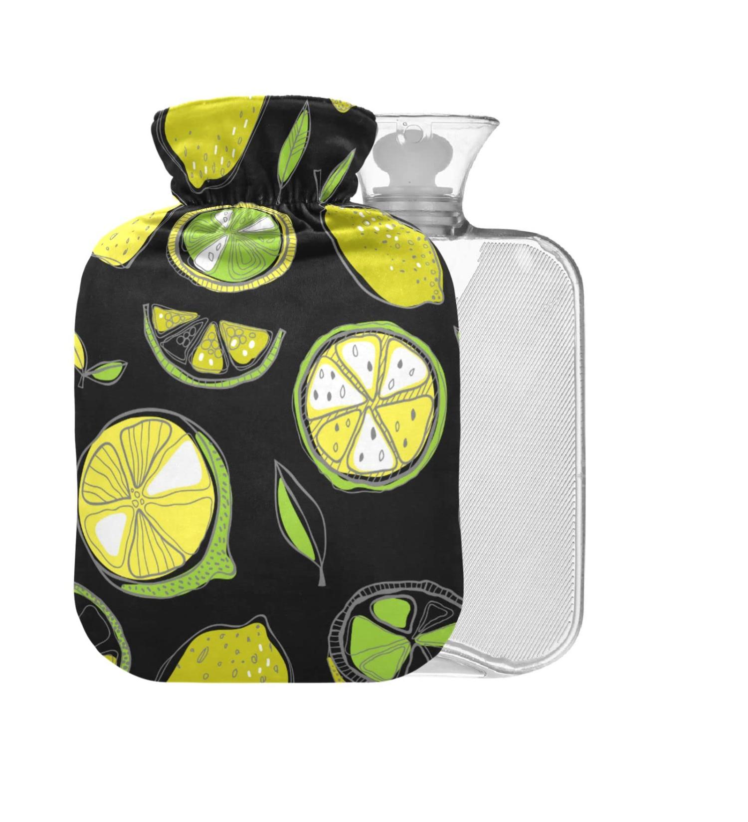 Hot Water Bottle with Cover 2L - Black & Lemon Yellow | Best for Comfort & Warmth - Buy Online - Buy Online on GoSupps.com