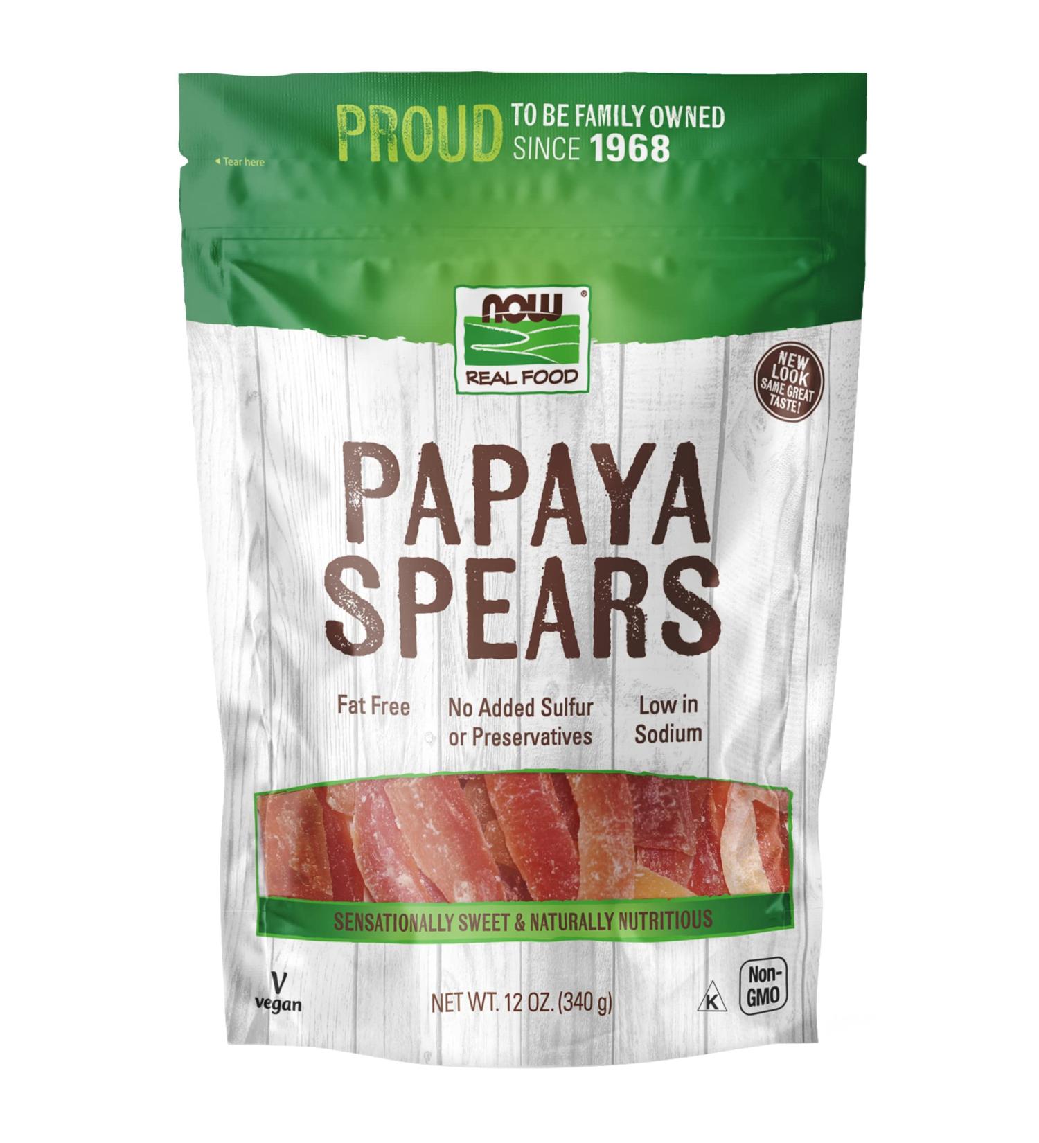 Now Foods Real Food Papaya Spears - 12 oz (340 g) | Natural Dried Fruit Snack - Buy Online on GoSupps.com