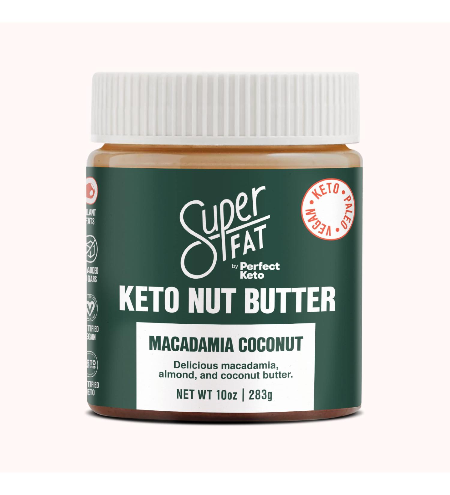 SuperFat Keto Nut Butter - Macadamia Coconut Flavor | Low Carb Almond Butter | Natural Unsweetened Fat Bomb | Diabetic & Keto Friendly | 10 Oz Jar - Buy Online on GoSupps.com