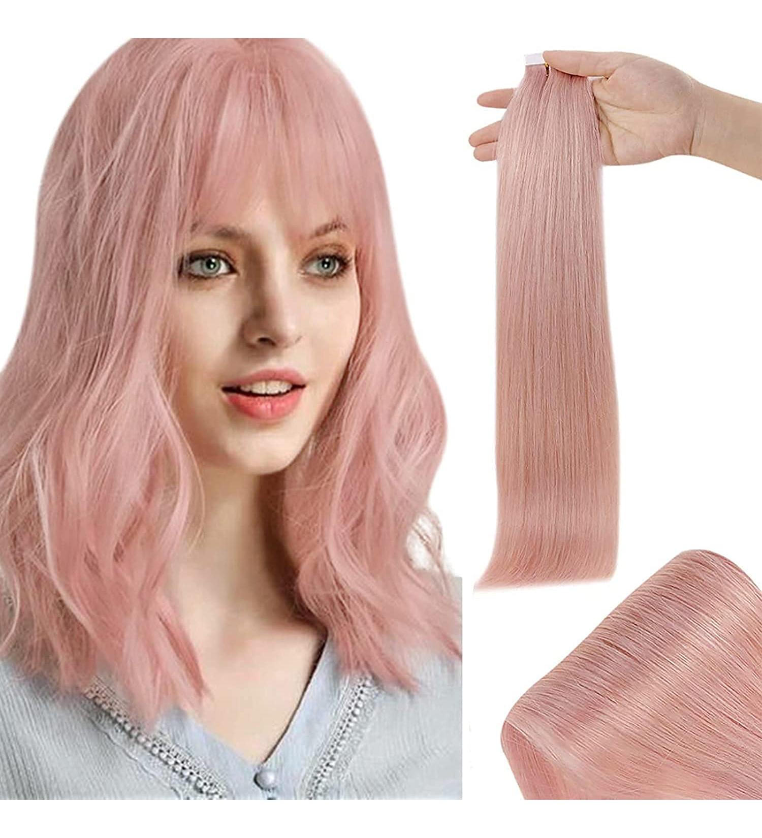 RUNATURE 18 Inch Pink Tape in Human Hair Extensions - 10Pcs, 25g | Real Invisible Pink Tape Extensions 18 Inch #Pink - Buy Online on GoSupps.com