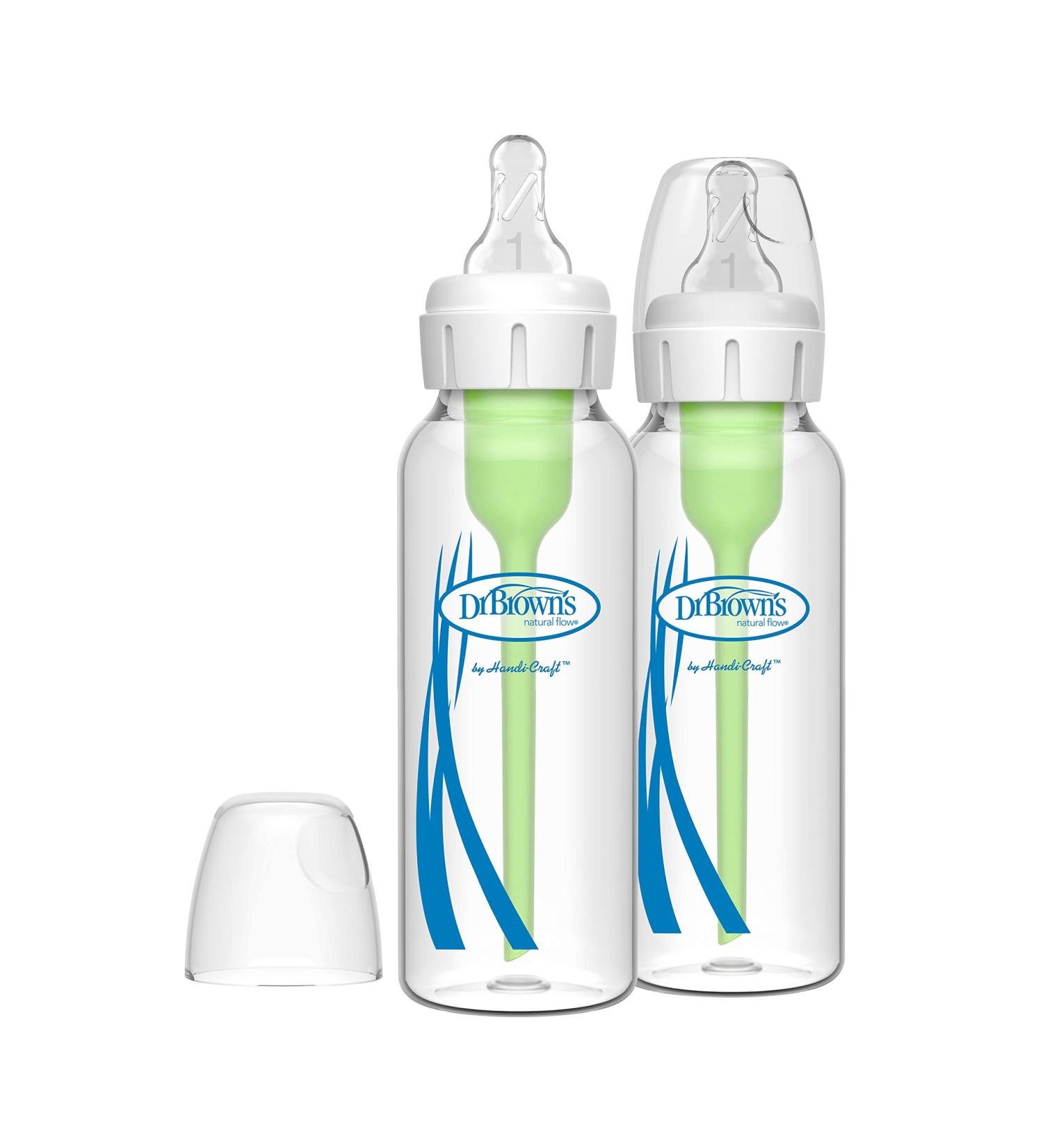 Dr. Brown's 8 oz Glass Baby Bottles with Slow Flow Nipple 2 Pack | Anti-Colic Options+ Narrow Design | 0m+ | 250 mL - Buy Online on GoSupps.com