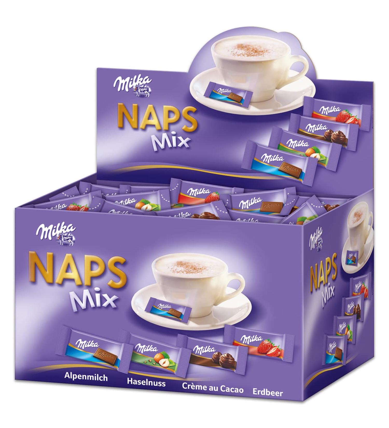 Milka Naps Mix 1 x 1.702 kg mini chocolate bars made from Alpine milk strawberry hazelnut and cr me au cacao