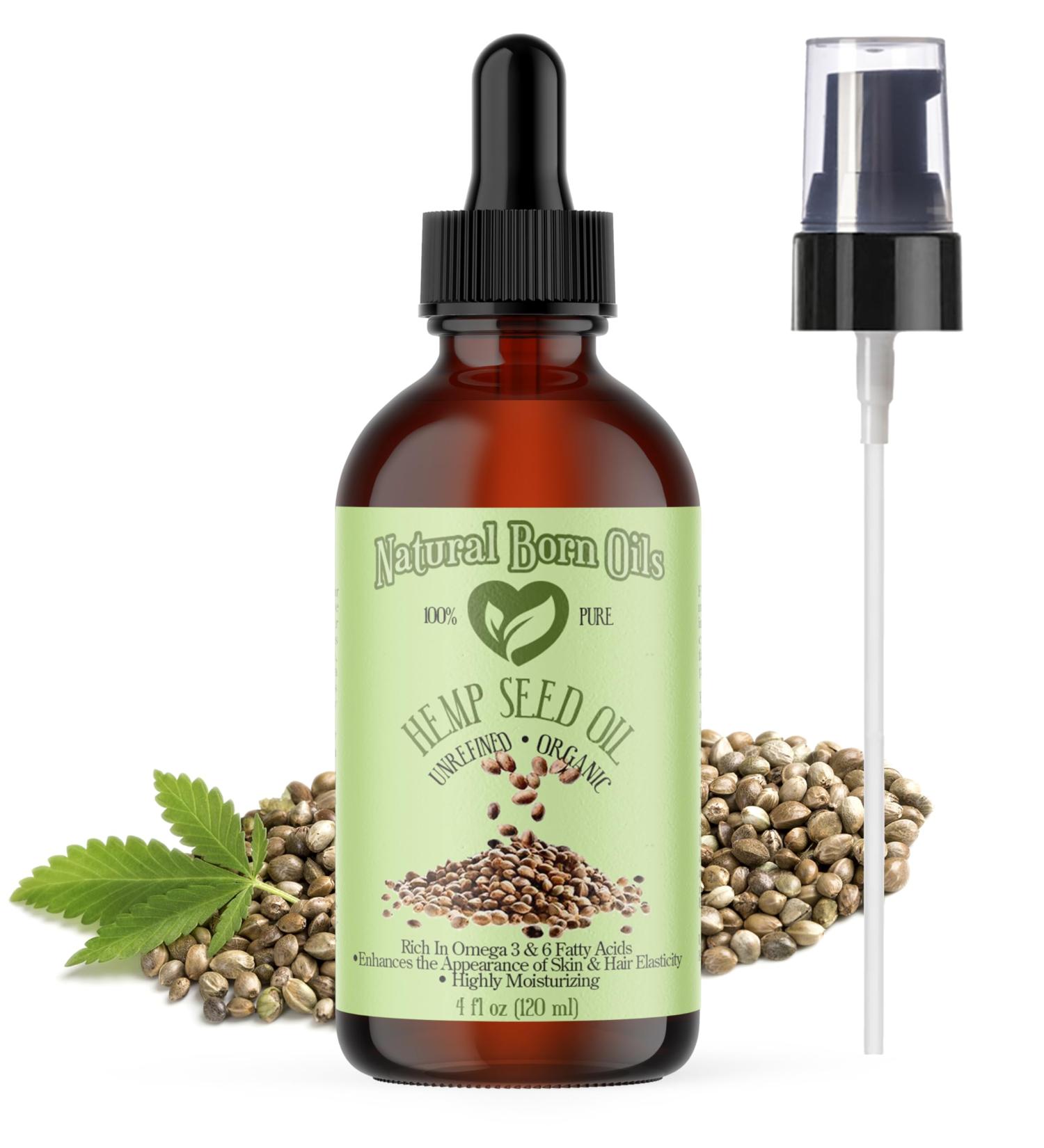 Natural Born Oils Hemp Seed Oil 4oz - Organic Cold-Pressed High in Vitamins & Minerals for Skin and Hair Revitalization - Buy Online on GoSupps.com