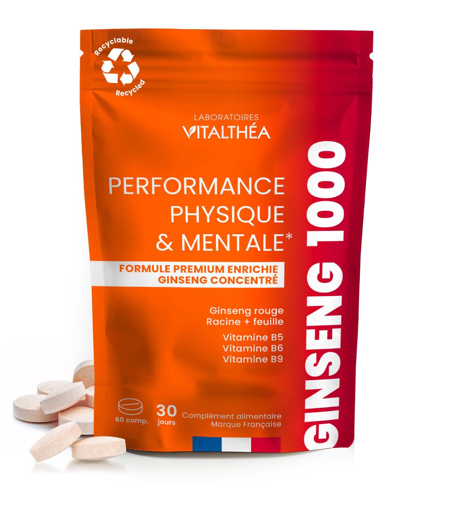 GINSENG RED PREMIUM I Best Combination Mineral Vitamins: Root (150mg) Panax Leaf Asian Ginseng (40mg) Vitamins B5 B6 B9 100% AR I Anti-FATIGUE Food Supplement I France - Buy Online on GoSupps.com