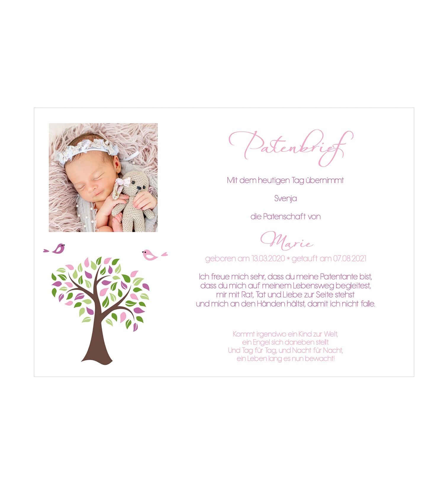 Personalized Godparent Letter & Baptism Gift for Godchild - Tree of Life Certificate (Pink) - Buy Online on GoSupps.com