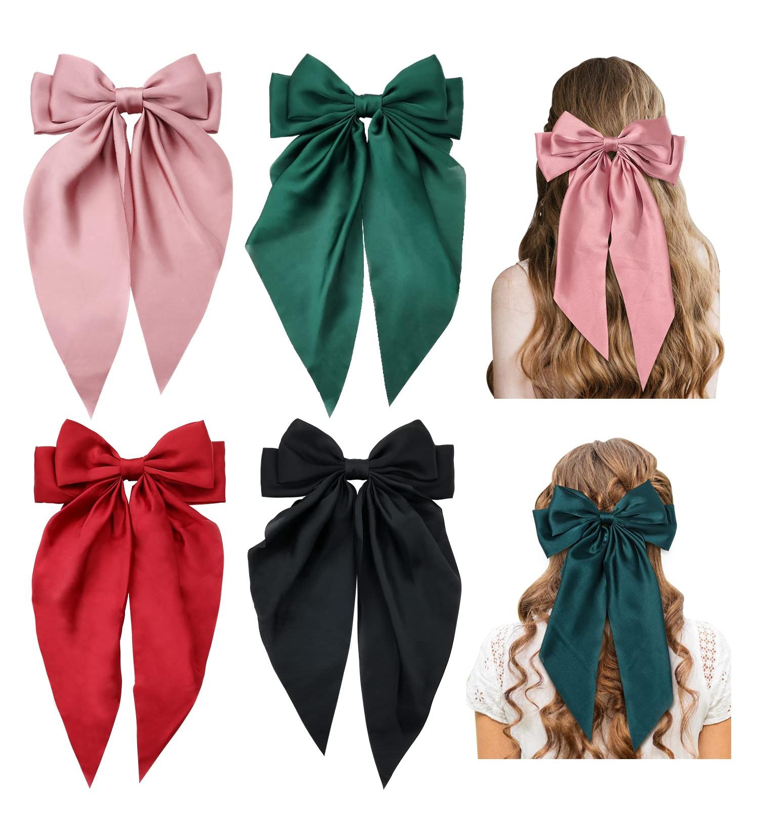 Cinaci 4 Pack Satin Silk Oversized Bow French Barrettes - Perfect Hair Accessories for Women, Girls, Teens - Buy Online on GoSupps.com