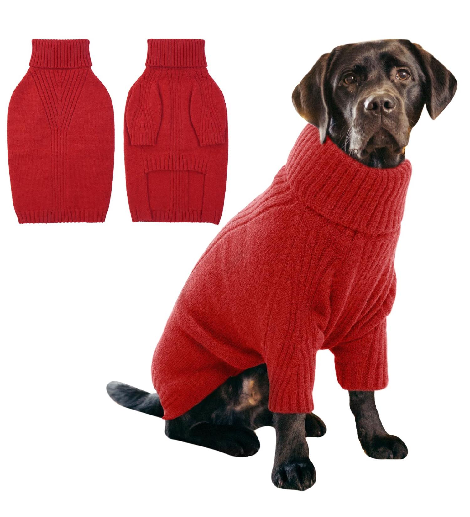 Iecoii Dog Sweater Warm Turtleneck Winter Clothing for All Dog Sizes Chihuahua French Bulldog Labrador XXX Large Red