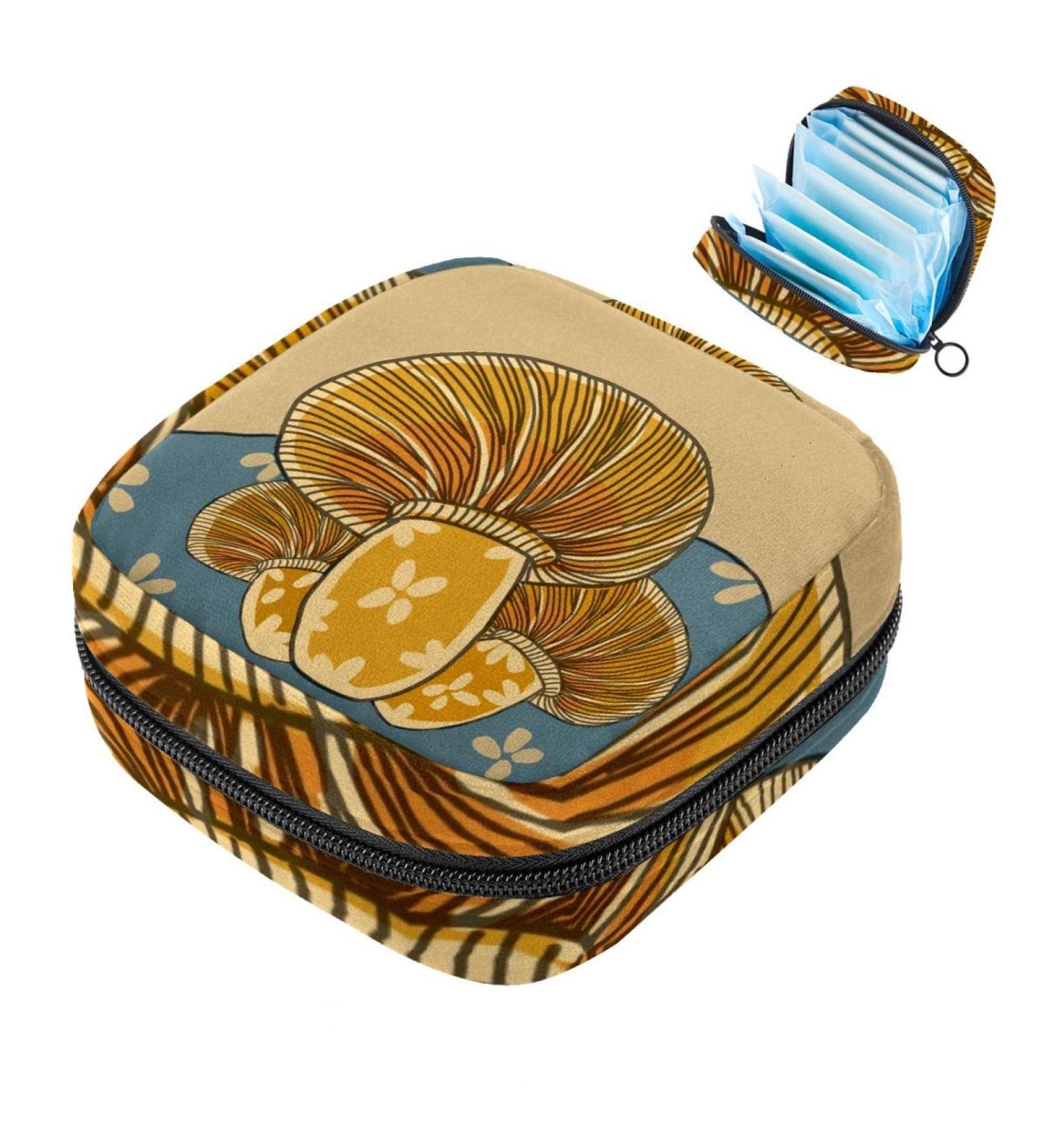 Womens Portable Napkin Storage Bag - Wild Mushroom Pattern Zippered Ideal for Menstruation Cups - Perfect for Teenagers & Women - Buy Online on GoSupps.com