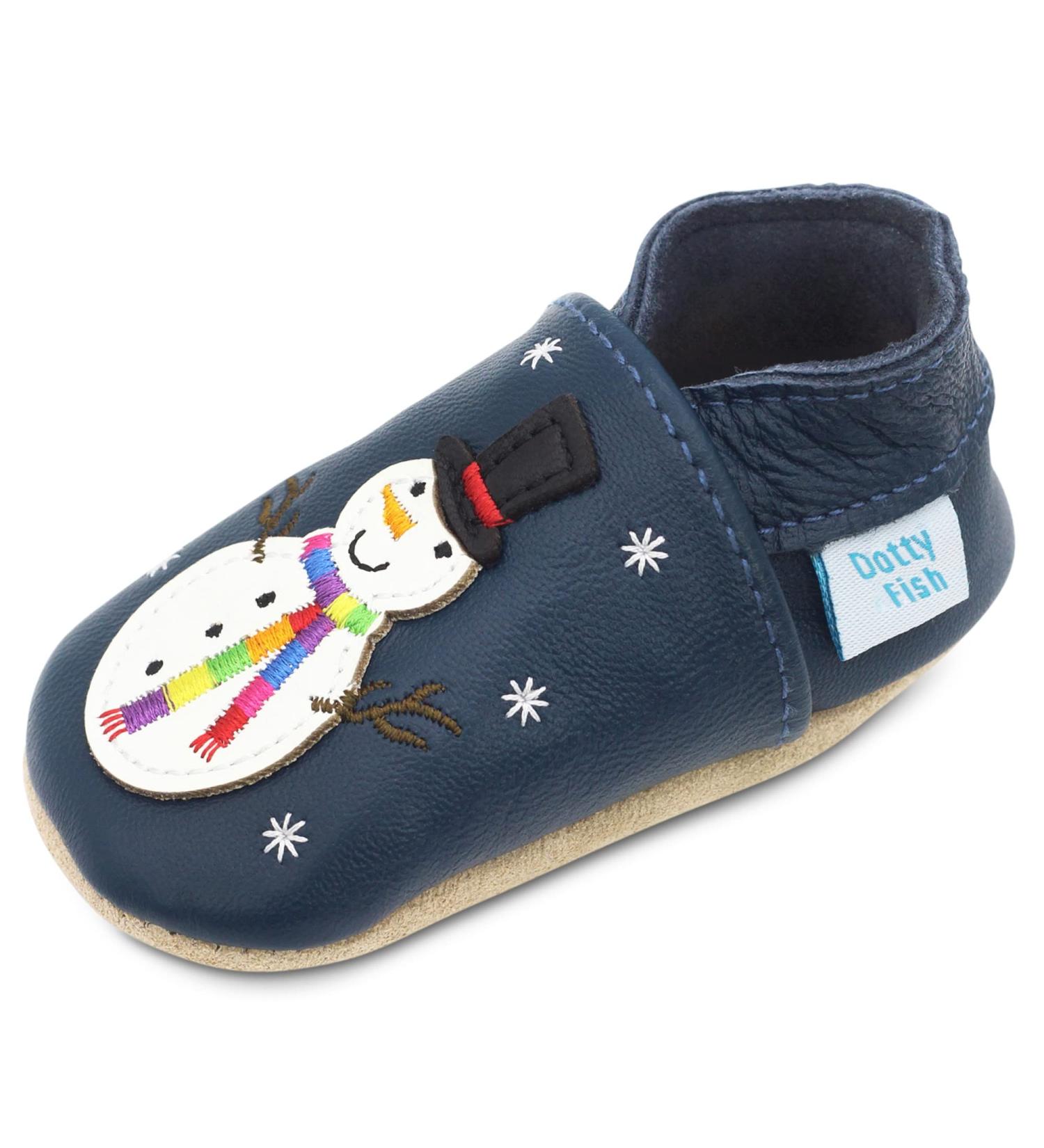 Dotty Fish Soft Leather Baby Shoes for Boys | Non Slip Toddler Shoes with Frosty Snowman Design | 3-4 Years - Buy Online on GoSupps.com