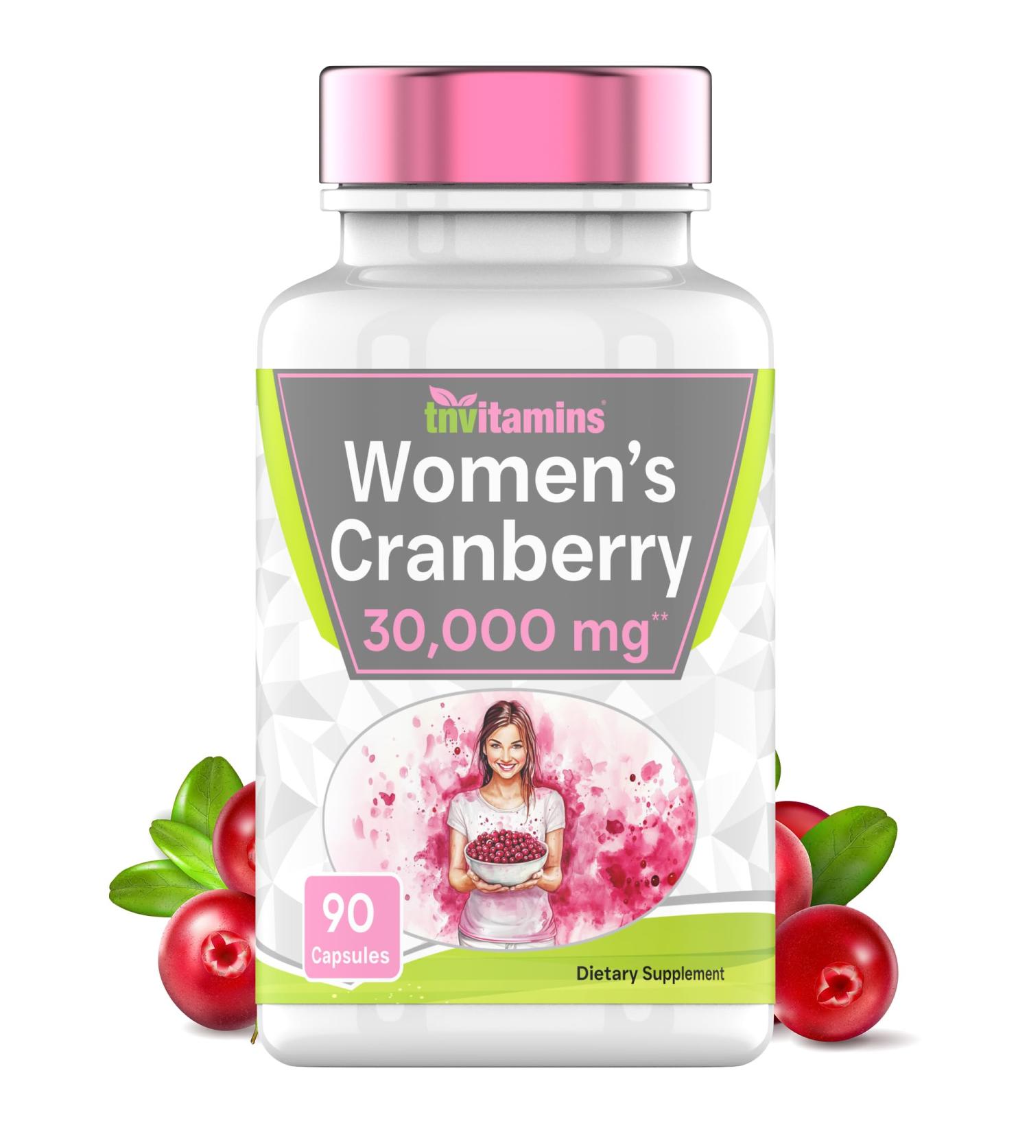 tnvitamins Cranberry Pills for Women: 30 000 mg - 90 Capsules | Urinary Tract Health & Support* | Cranberry Concentrate Extract Vitamin Supplement for Women | Non-GMO | Made in The USA! 90 Count (Pack of 1) - Buy Online on GoSupps.com