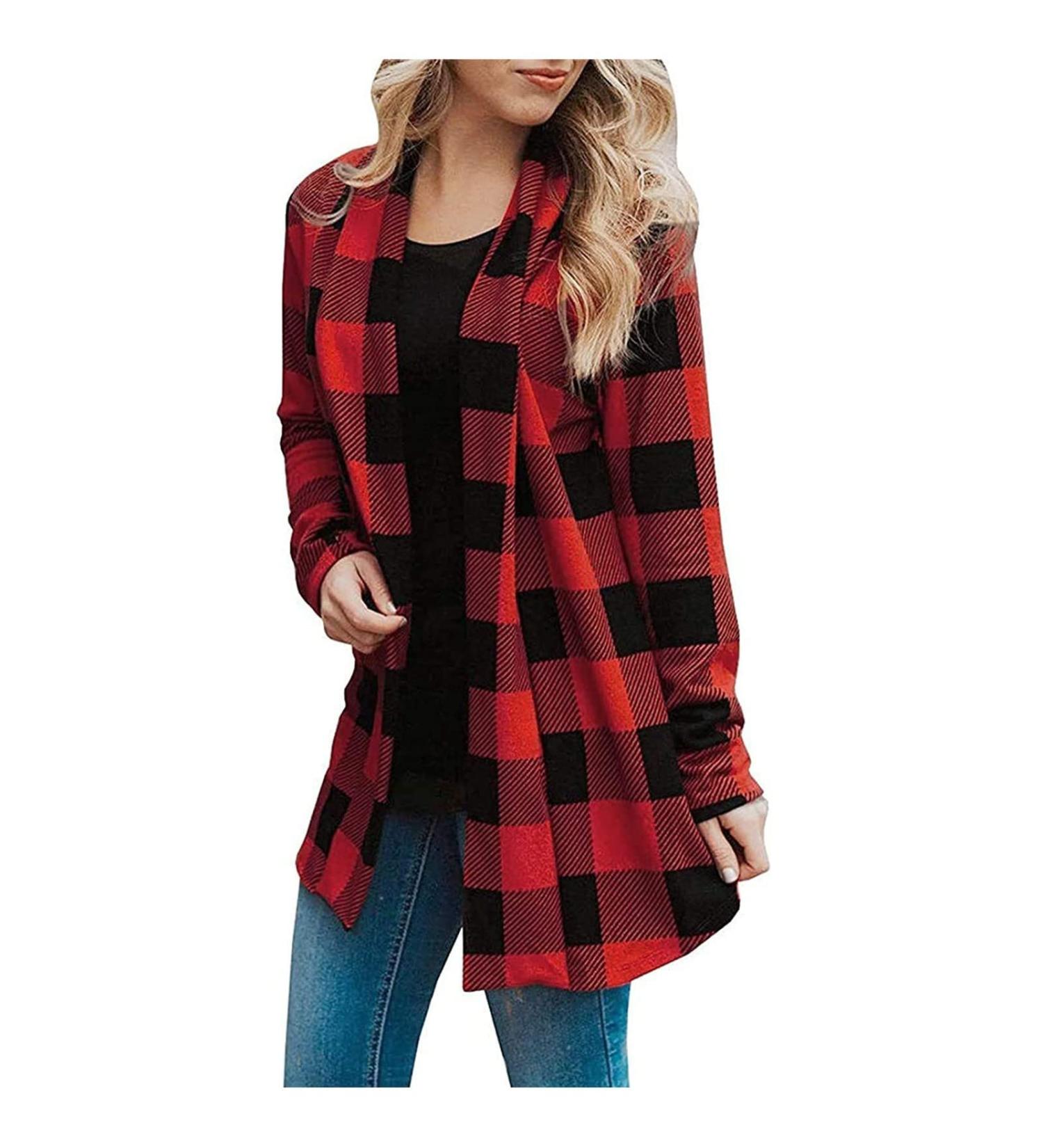 Long Shirt Outerwear Top Thin Warm Knitted Coat Women's Blouse V-Neck Shirt Tunic Long Women's Tunic Women's Shirt Casual Checked Shirt Women's Winter Chunky Knit Jacket D-red M - Buy Online on GoSupps.com