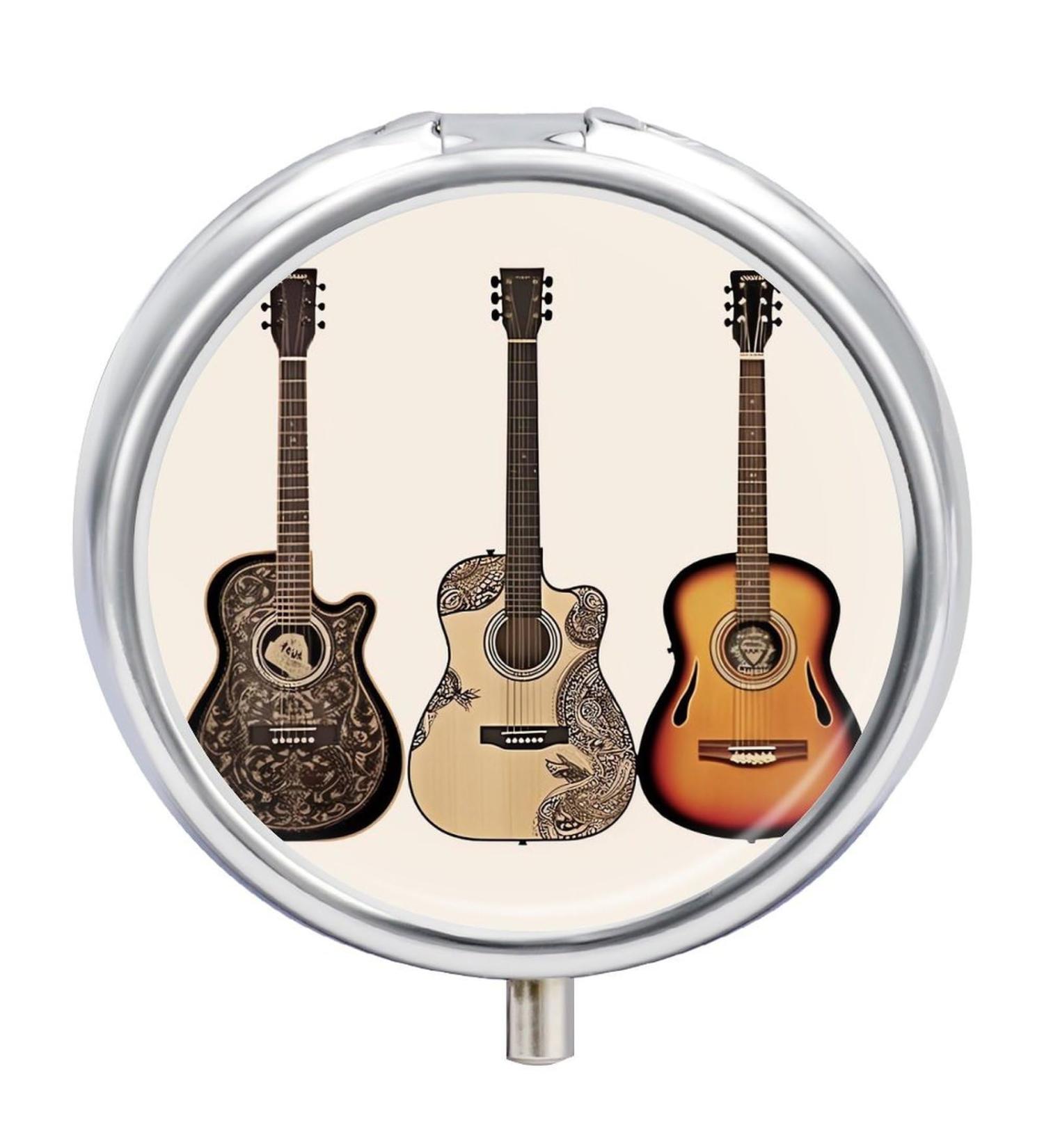 Portable Guitar Print Pill Box | 3 Compartment Travel Organizer | Small Medicine Case for Purse & Pocket - Buy Online on GoSupps.com