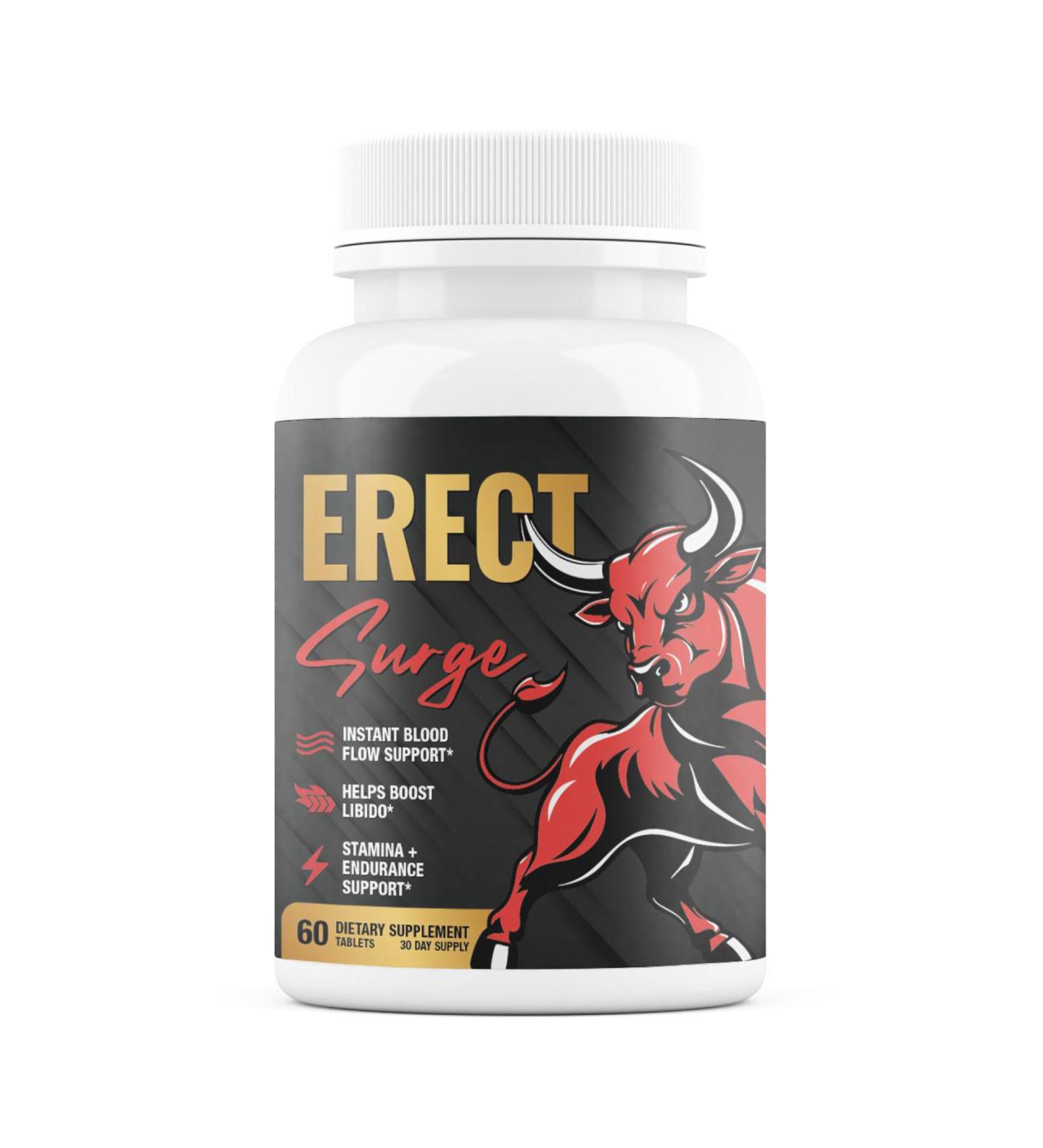 Erect SURGE - Fast Acting Male Blood Flow Pills for Performance lntimacy Hardness | Helps Boost Desire Stamina & Size | 20 Ingredients for Men to Restore Confidence | 3rd Party Tested - 60 Tablets - Buy Online on GoSupps.com