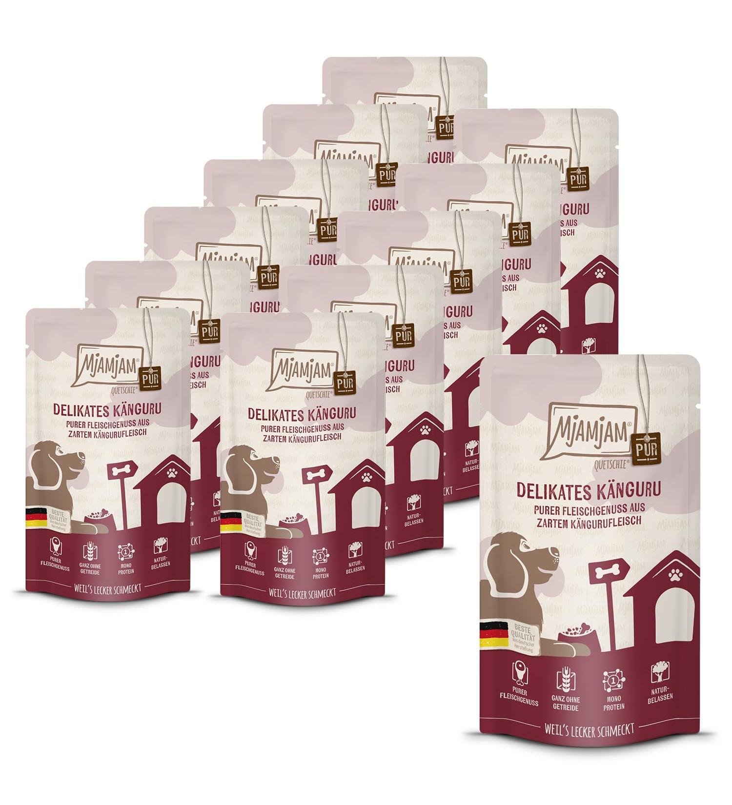 MjAMjAM - Premium wet food for dogs - Quetschie - pure meat delight - delicate kangaroo meat in its purest form, pack of 12 (12 x 125g)