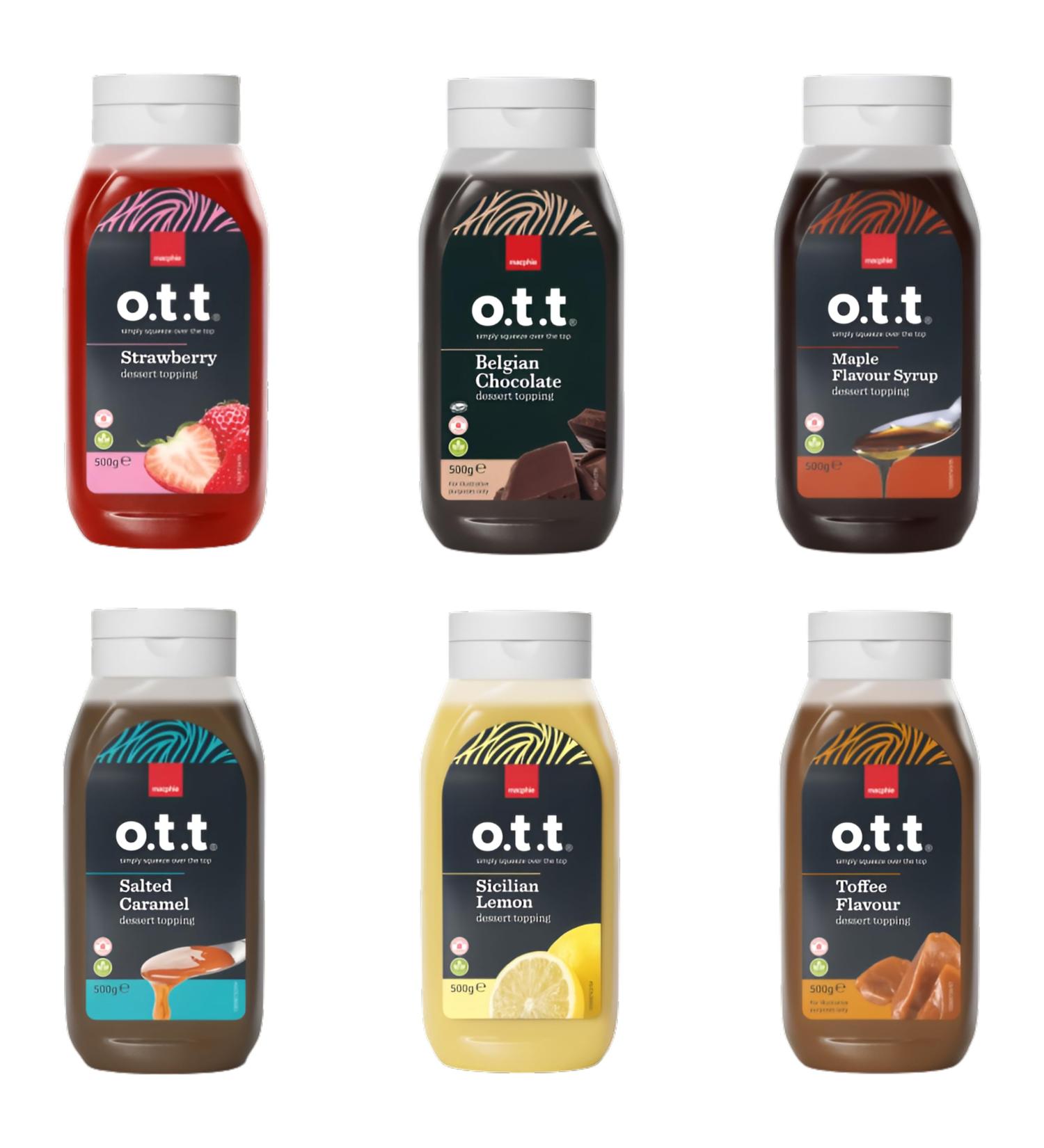 Macphie OTT Topping Sauces Pick N Mix- Choose From 5+ Flavours |Belgium Chocolate Salted Caramel Strawberry Dessert Toffee Flavour Maple Flavour Sicillian Lemon- Pack of 2 x 500g 500 g (Pack of 2) - Buy Online on GoSupps.com
