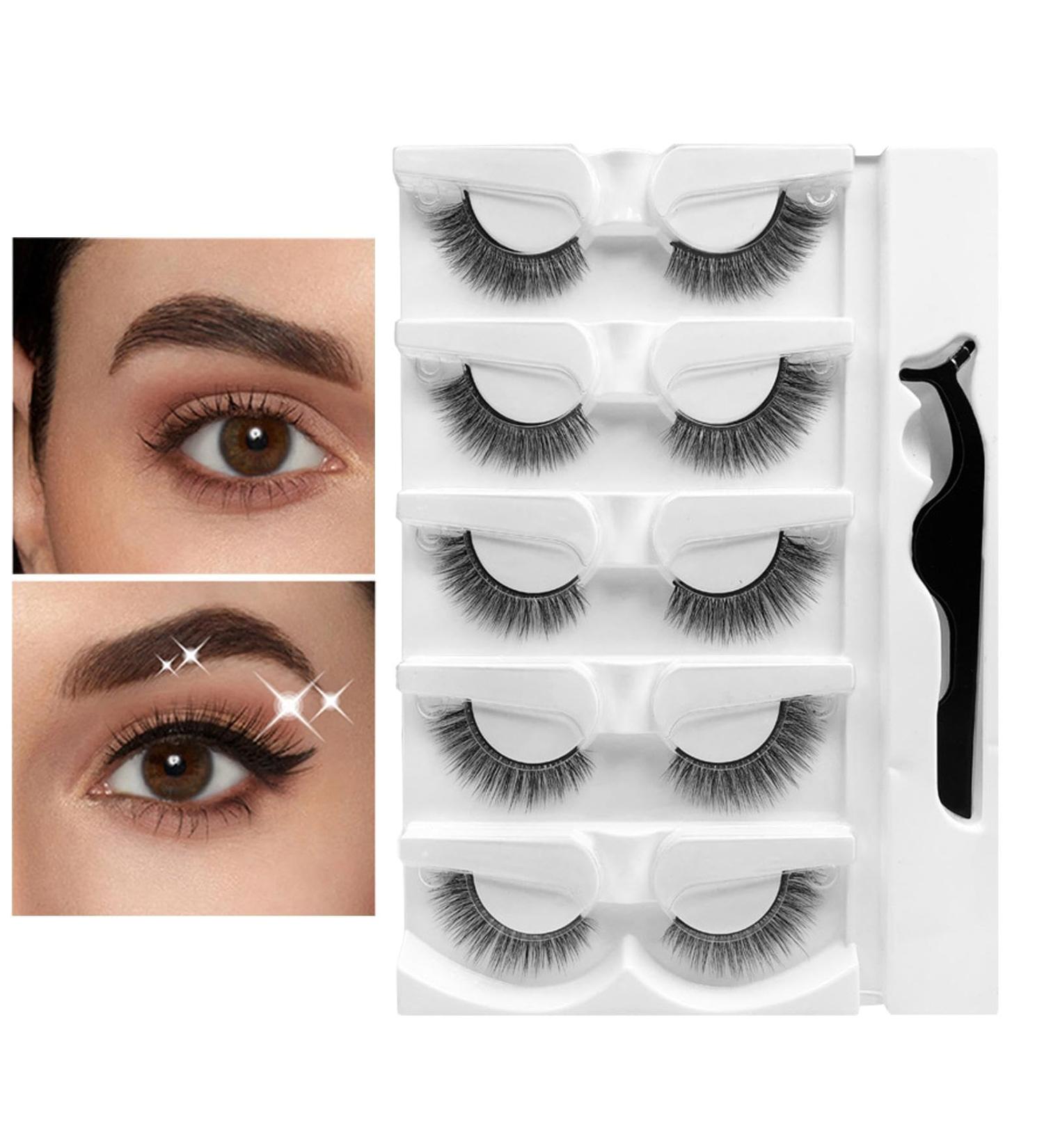 Stick Eyelashes - 5 Pairs Glueless Lashes Fake Eyelashes | Natural Glueless Lashes Waterproof Fake Lashes for Makeup Beginners Beauty Lovers - Buy Online on GoSupps.com