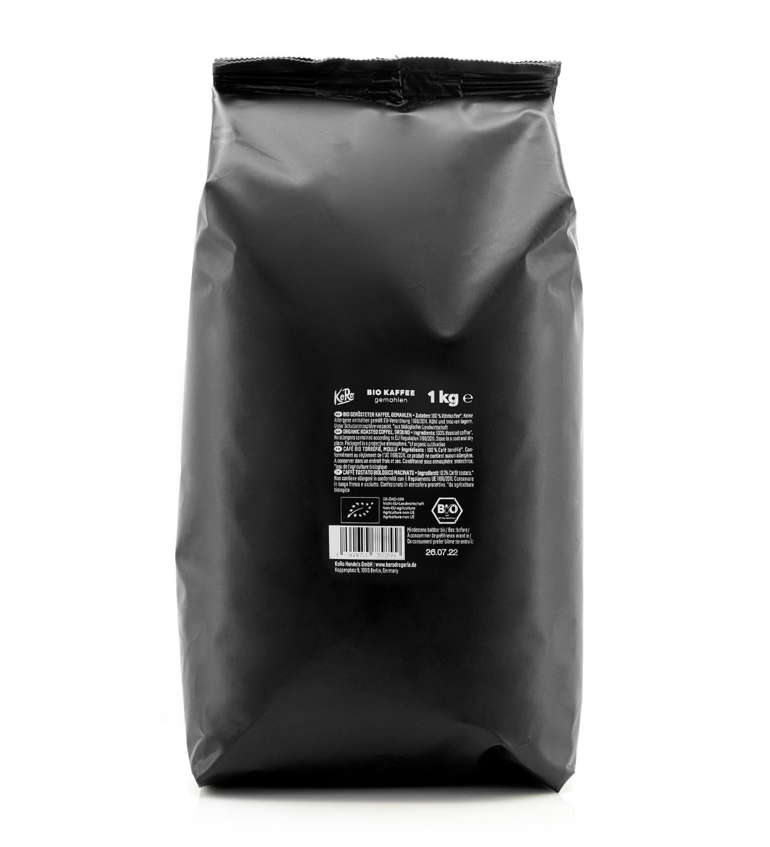 KoRo - Organic ground black coffee 1 kg - Balanced taste - Intense aroma - Gentle roasting - Organic quality - Buy Online on GoSupps.com