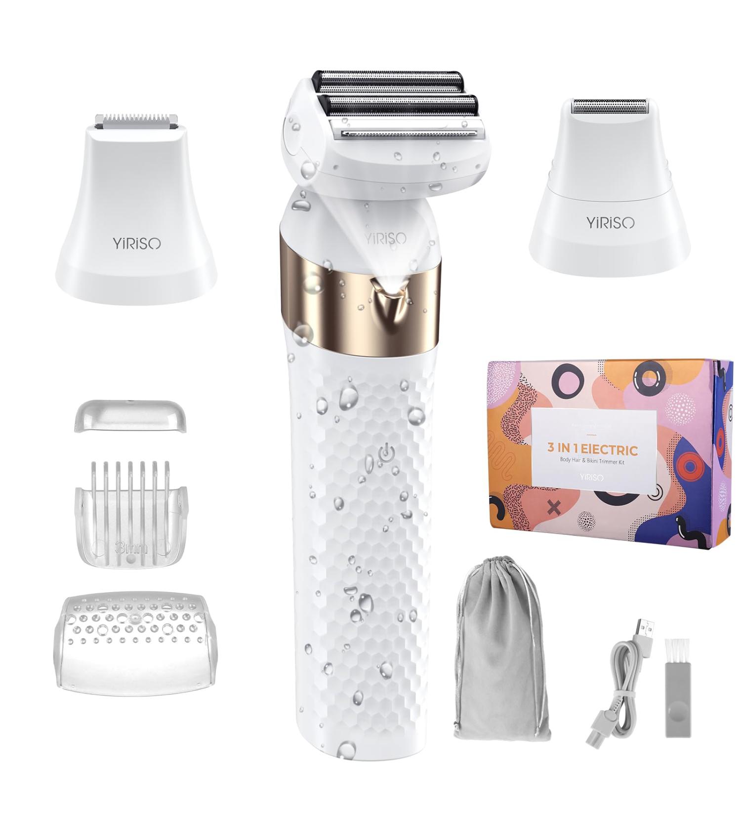 3-in-1 Bikini Trimmer & Shaver for Women - Cordless Electric Razor with LED Light for Pubic Hair Face Legs & Underarm - Wet/Dry Rechargeable Groomer - Buy Online on GoSupps.com