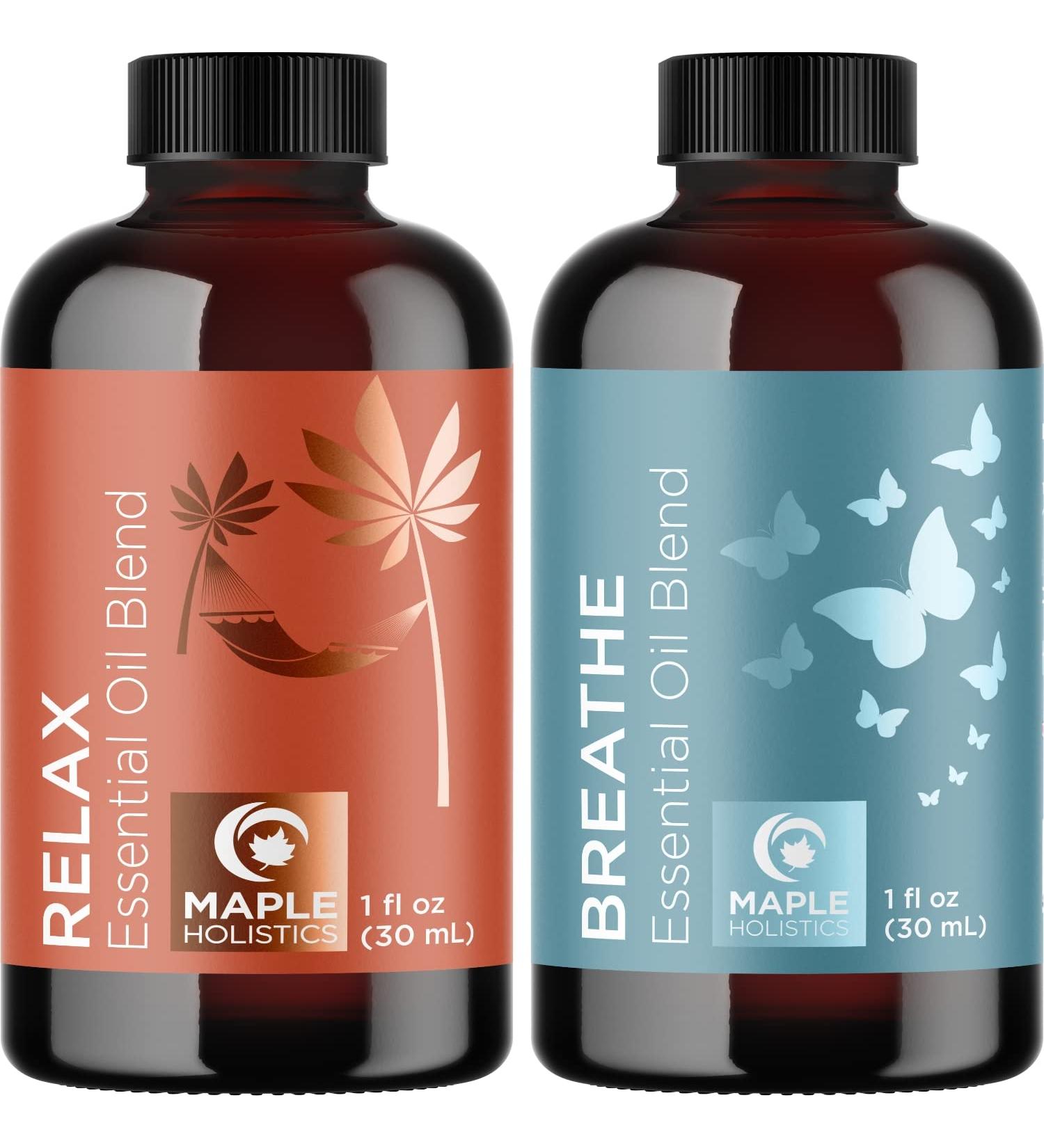 Maple Holistics Essential Oil Set - Breathe and Relax Calming Essential Oil Blends for Diffuser Aromatherapy and Baths - Relaxing Essential Oils for Diffusers for Home - Buy Online on GoSupps.com