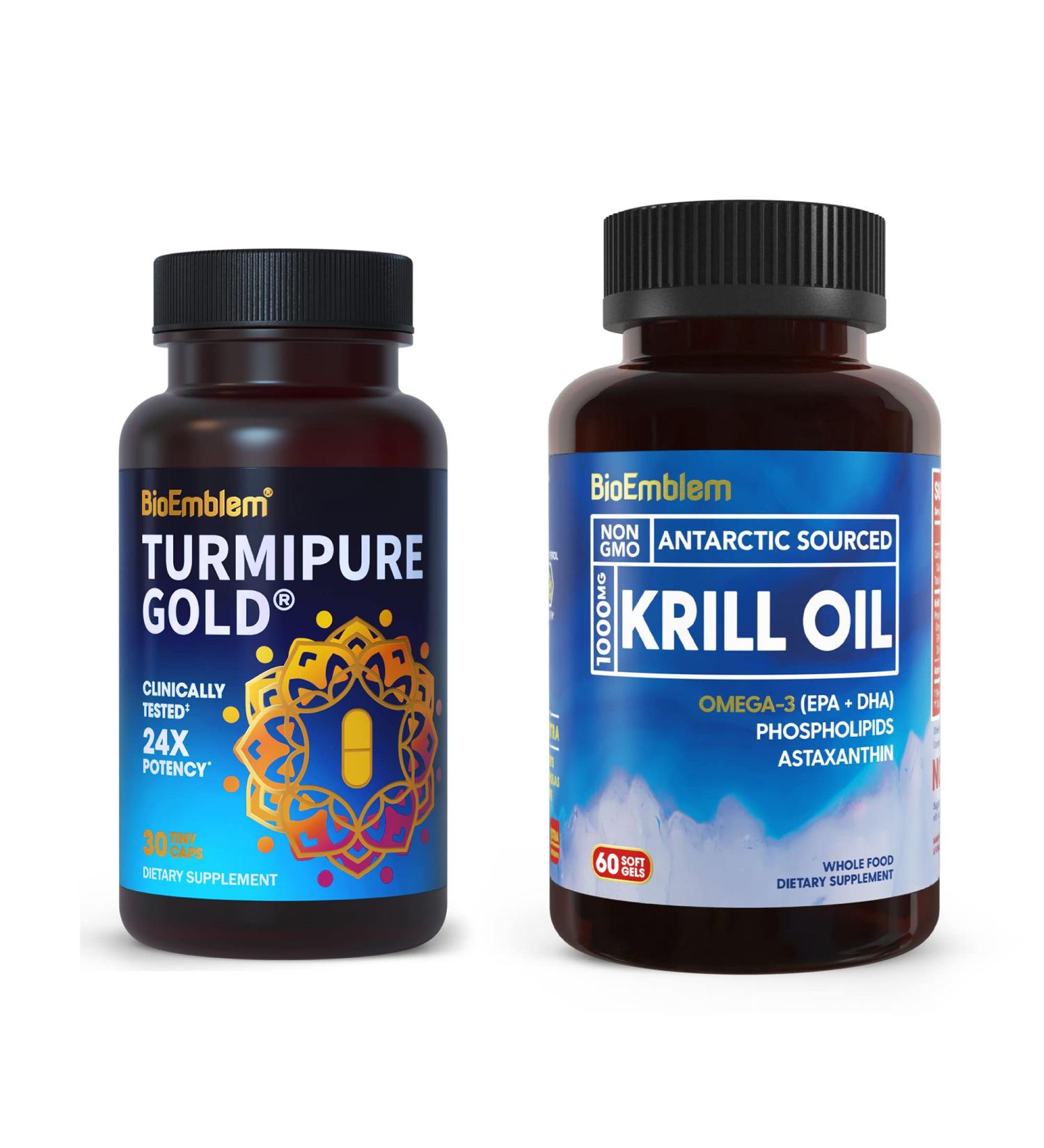 BioEmblem Antarctic Krill Oil Supplement Turmeric Curcumin with Clinically Studied TurmiPure - Buy Online on GoSupps.com