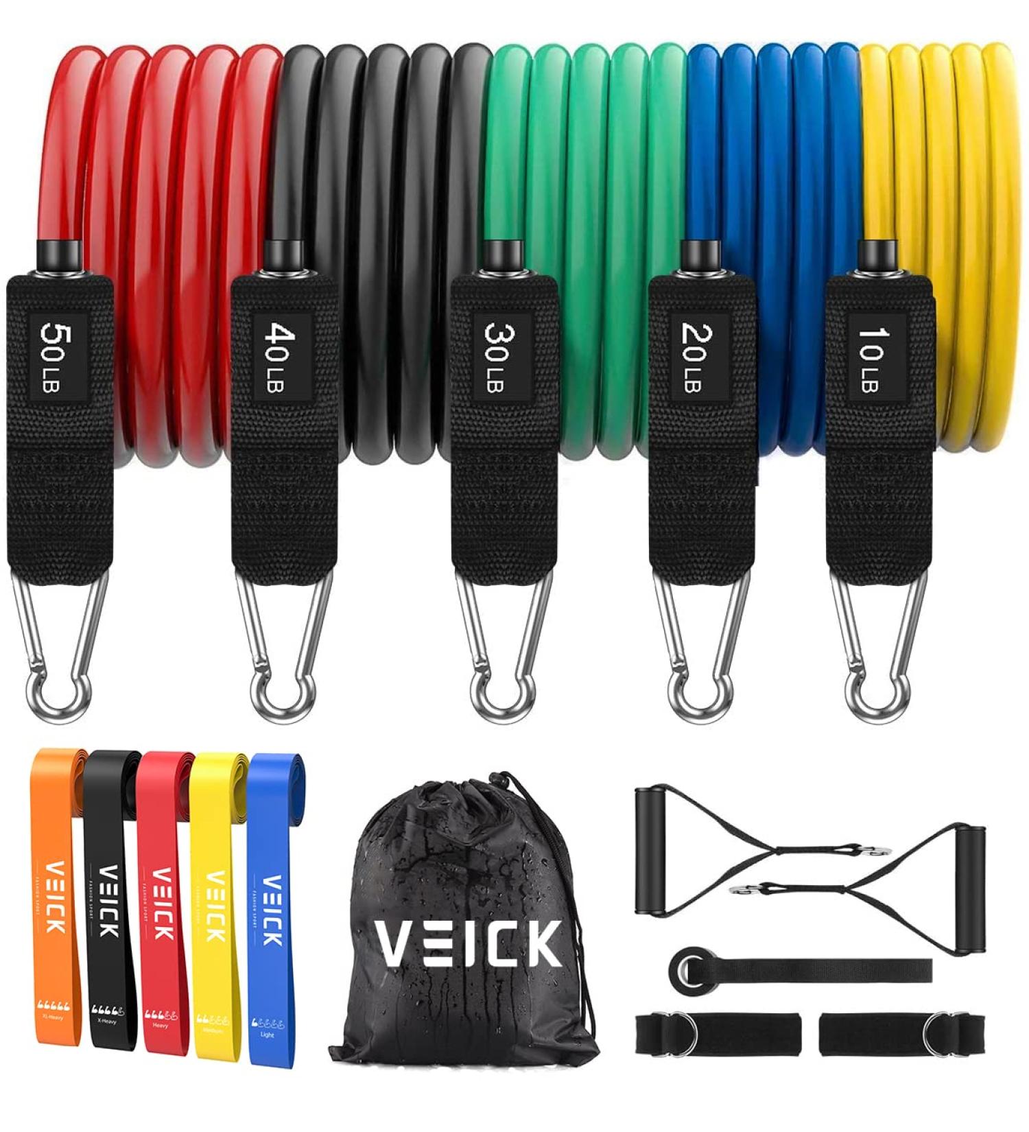Veick Resistance Bands Set - 5 Fitness Bands for Strength Training Pilates & Physiotherapy (4.5-68 kg) with Carry Bag - International Shipping Available - Buy Online on GoSupps.com