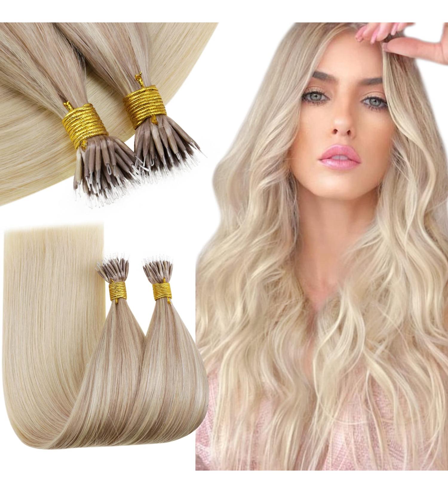 RUNATURE Blonde Ombre Nano Hair Extensions Human Hair - Balayage Straight 22 Inch 50g Nano Ring Extensions - #18/22/60 - Buy Online on GoSupps.com
