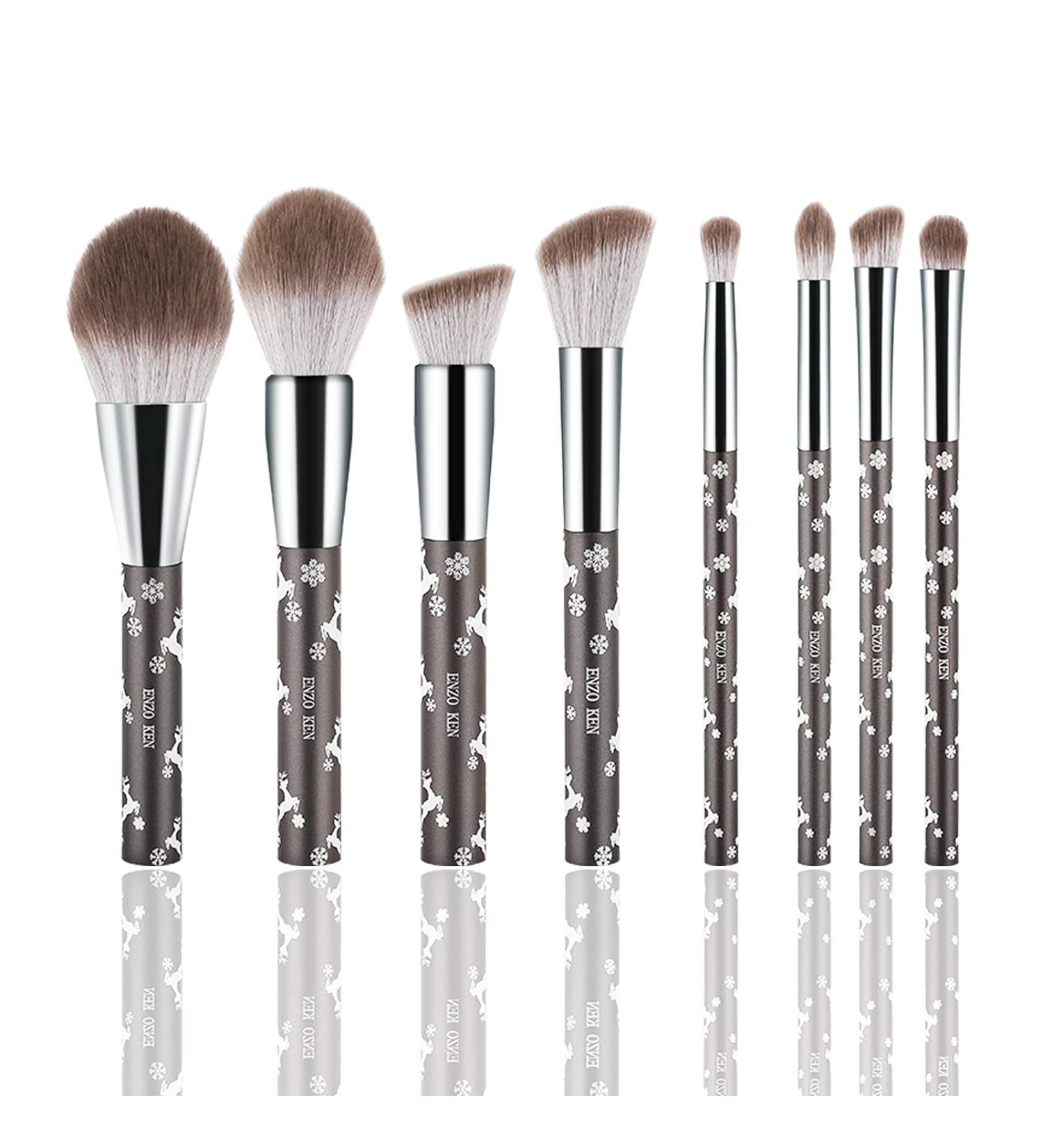 Luxury Enzo Ken Natural Goat Hair Make-Up Brush Set - 10 Soft Brushes & Cosmetic Bag | Perfect Christmas Gift - Buy Online on GoSupps.com