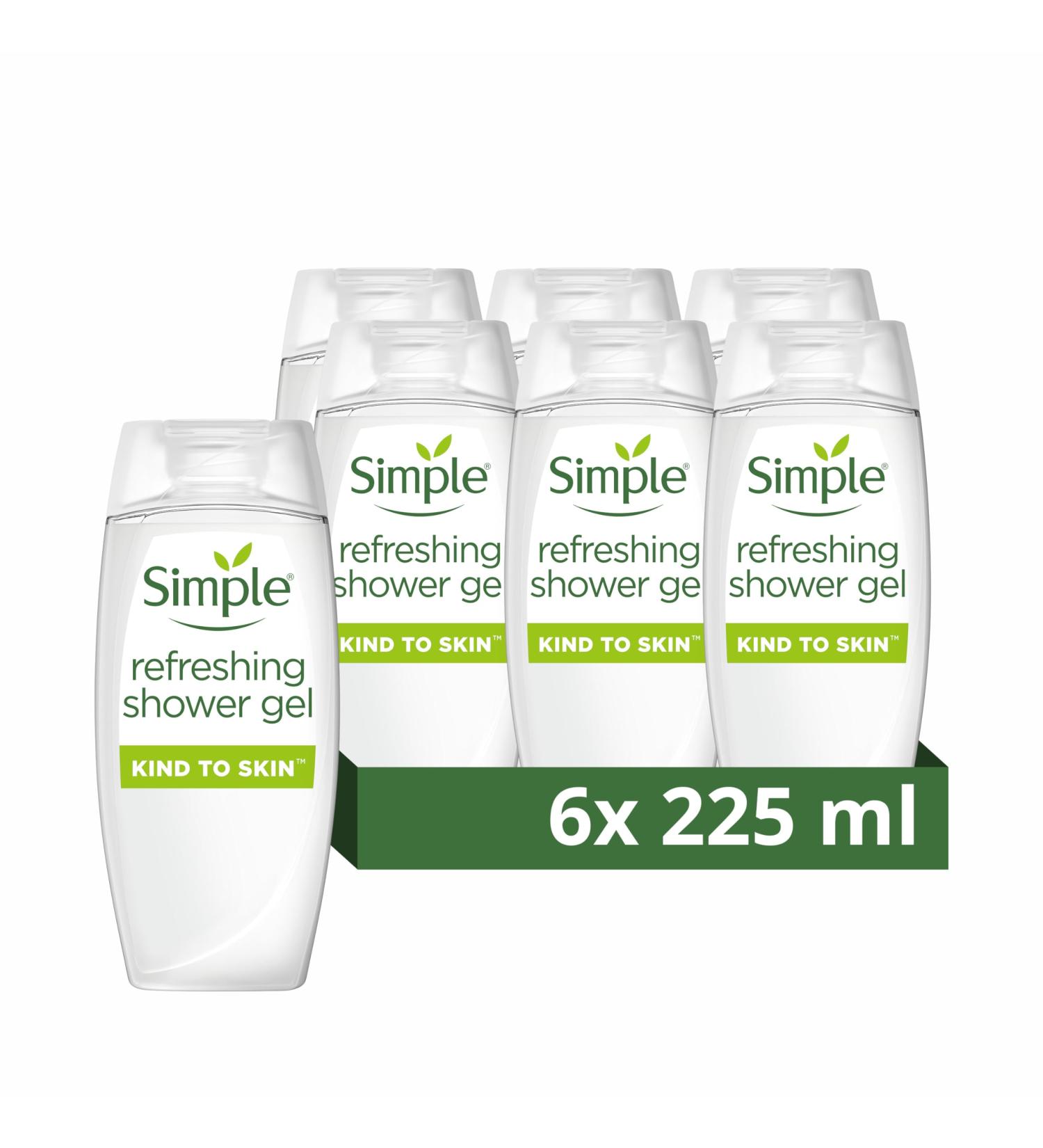 Simple Refreshing Shower Gel body wash with natural cucumber extract for dry skin 6x 225 ml Fresh 225 ml (Pack of 6) - Buy Online on GoSupps.com