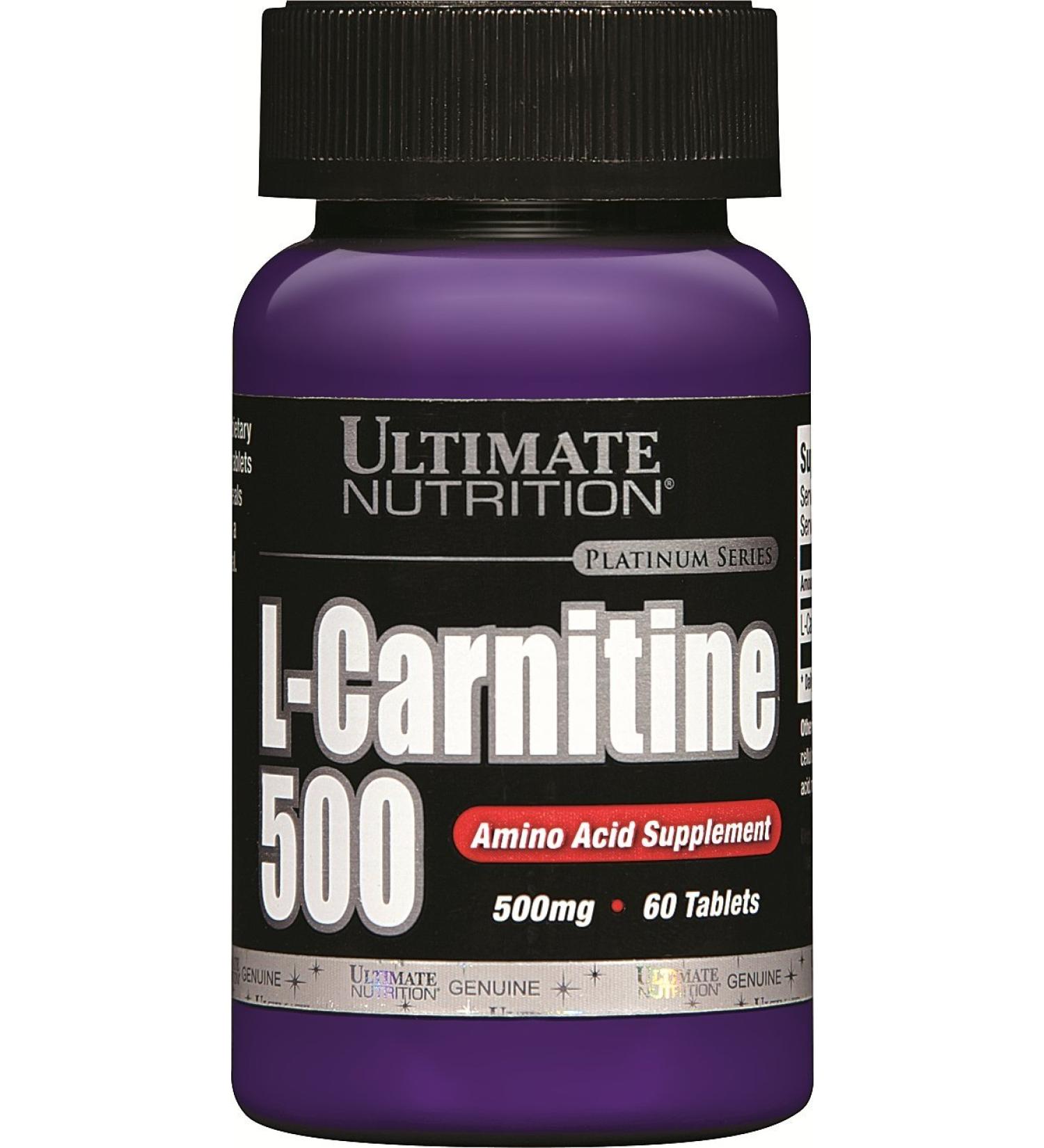 Ultimate Nutrition L-Carnitine Fat Burning Amino Acid Supplement - Promotes Mood Cognitive Function and Memory - Increases Endurance and Boosts Recovery (60 Tablets - 500mg)
