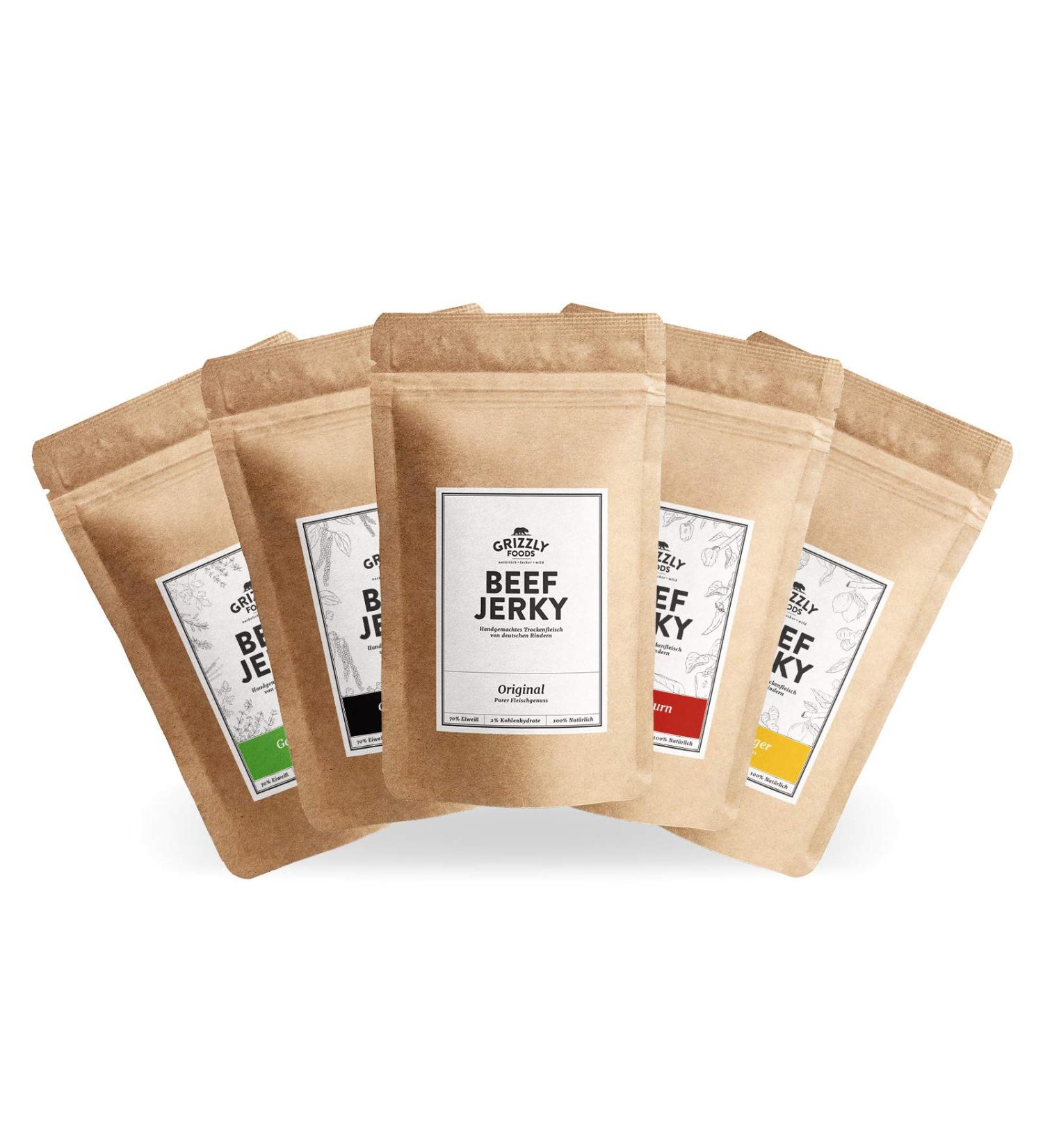 Premium German Beef Jerky - 5-Pack (500g) | All 5 Flavors of Dry Aged Beef Jerky for International Shipping - Buy Online on GoSupps.com