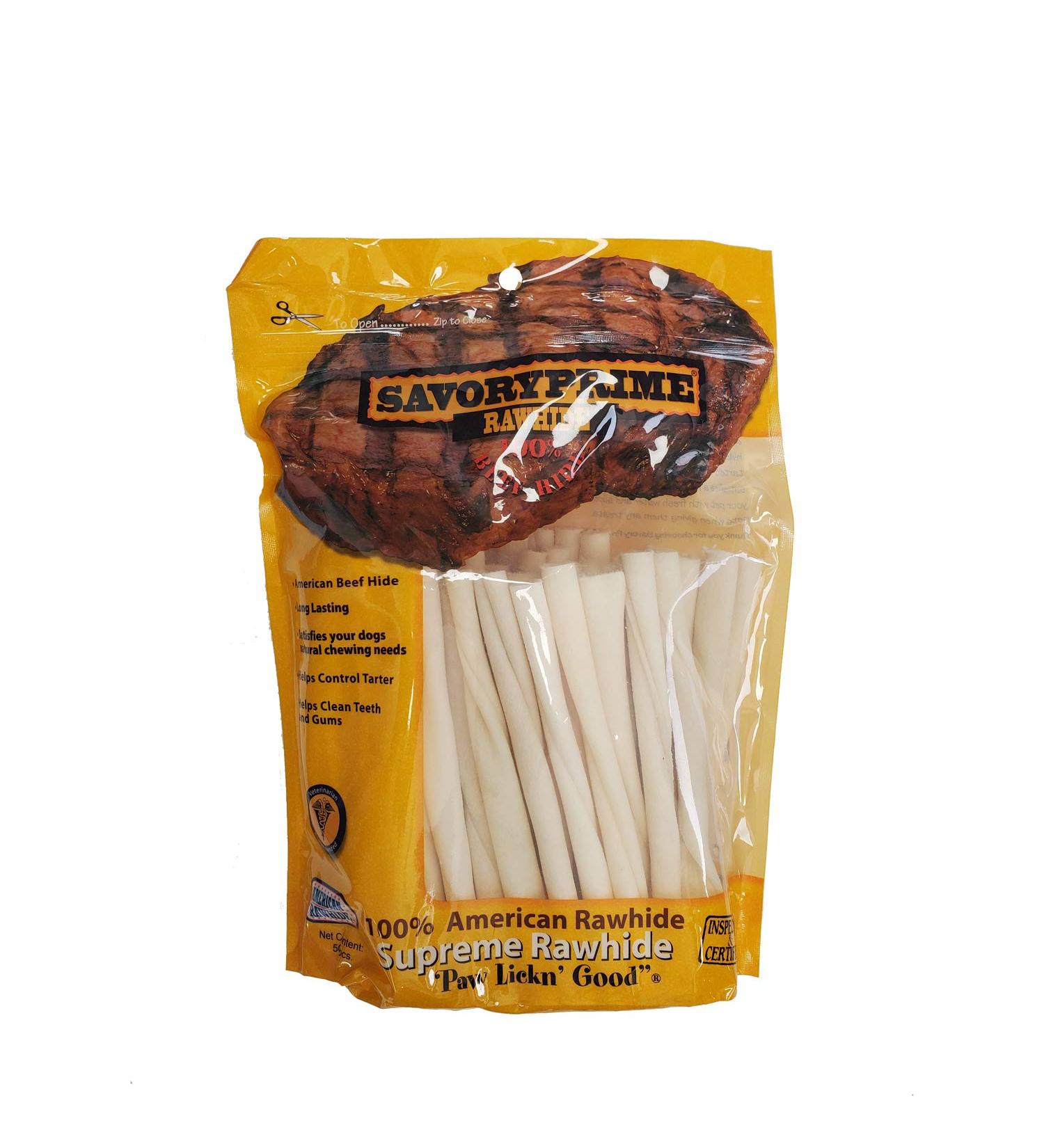 Savory Prime 5" American Twist Sticks White 50 Pack