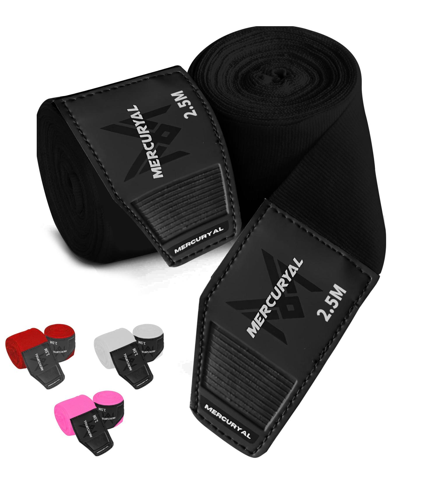 Mercuryal Premium 4m Boxing Bandages with Thumb Loop - Perfect Boxing Wraps for Men & Women - Ideal for Kickboxing MMA & Muay Thai - 2.5m Black Boxing Bands - Buy Online on GoSupps.com