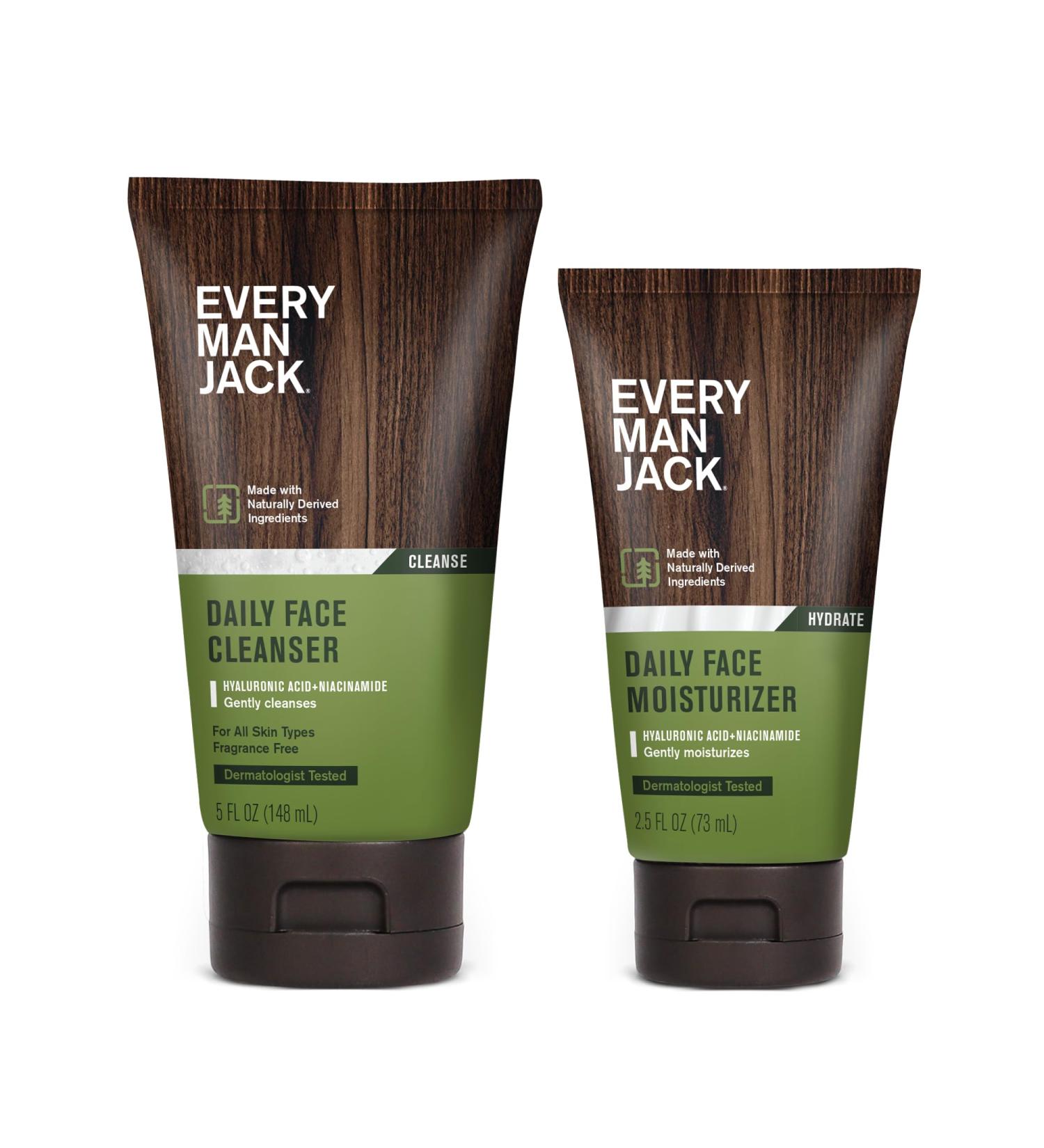 Every Man Jack Daily Face Wash & Moisturizer Bundle for Men Hydrating Skincare Routine with Hyaluronic Acid Niacinamide & Aloe - Buy Online on GoSupps.com