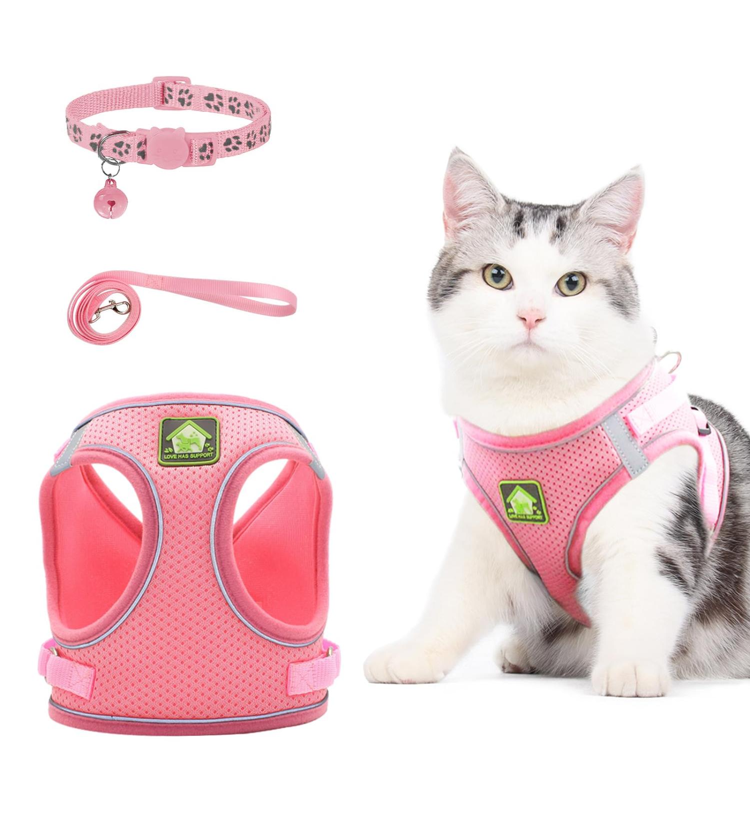 Neuwehe Cat Dishes & Leash Set - Adjustable Cat Harness & Tableware for Cats & Small Dogs | Pink - Buy Online on GoSupps.com