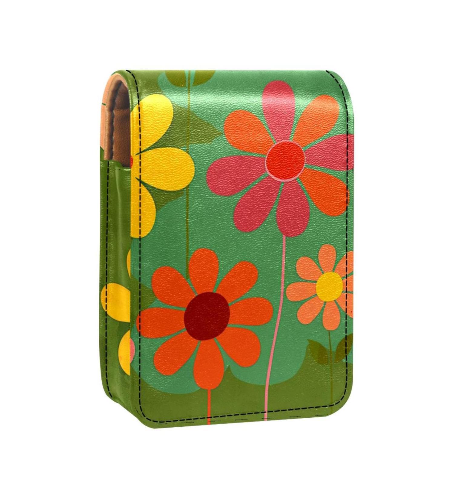Travel Lipstick Organizer Case | Portable Makeup Bag with Mirror | Floral Design on Green | Shop Internationally - Buy Online on GoSupps.com