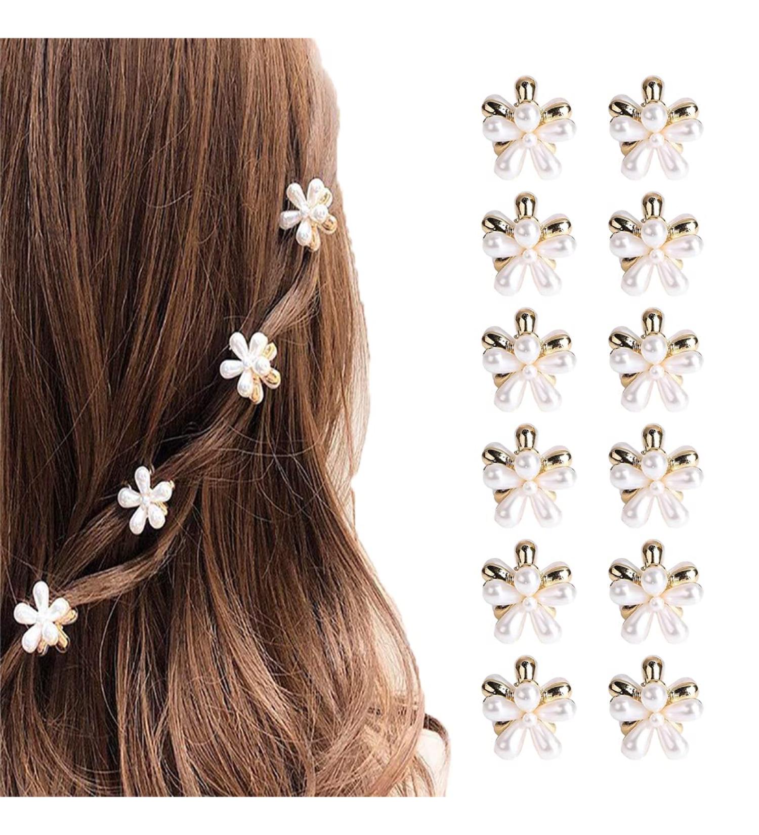 Mini Flower Pearl Hair Claw Clips (12 Pieces) - Decorative Hair Accessories for Women and Girls - Buy Online on GoSupps.com